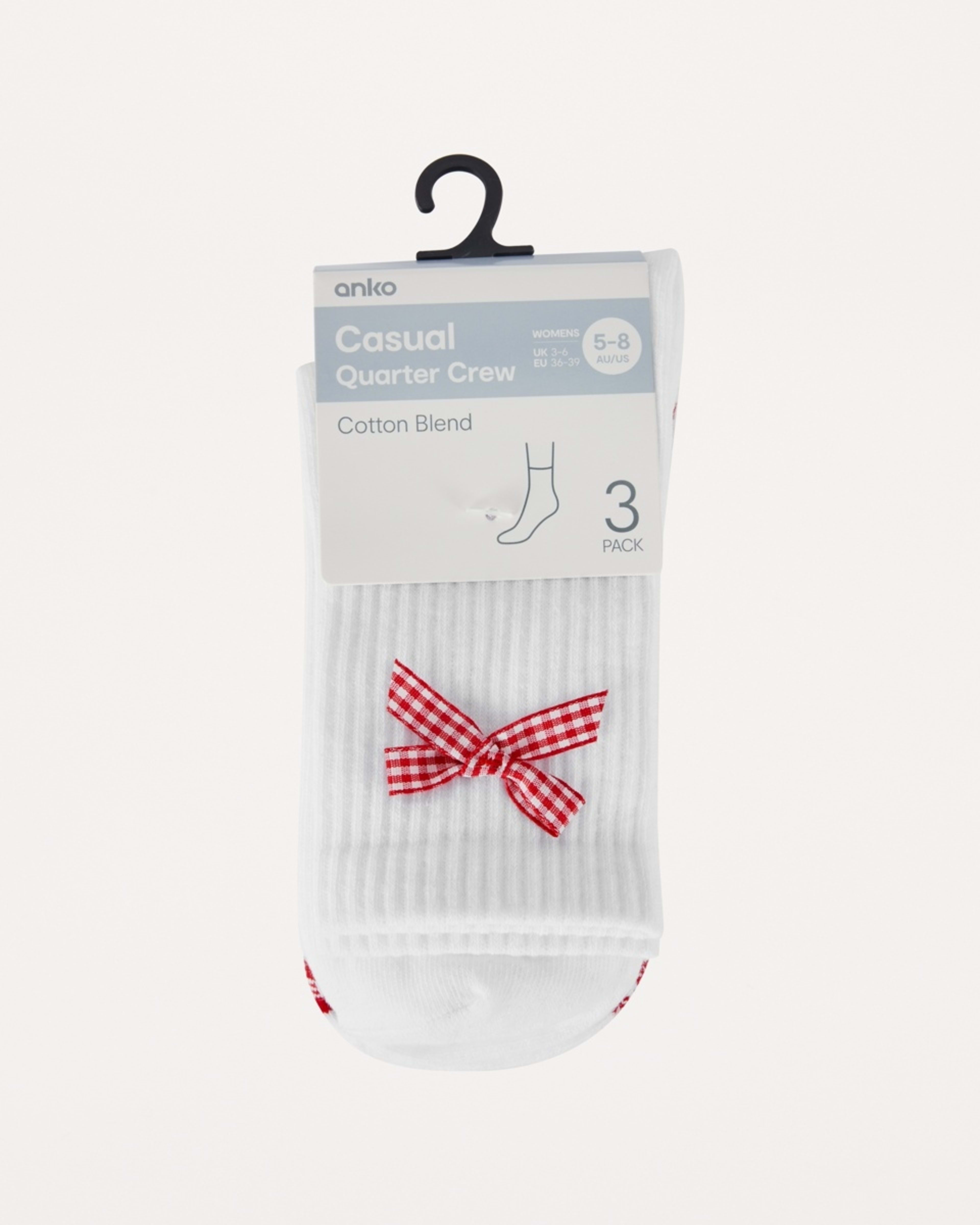 3 3 Pack Fashion Frill Quarter Crew Socks FASHION FRILL RED GINGHAM, 3 of 3