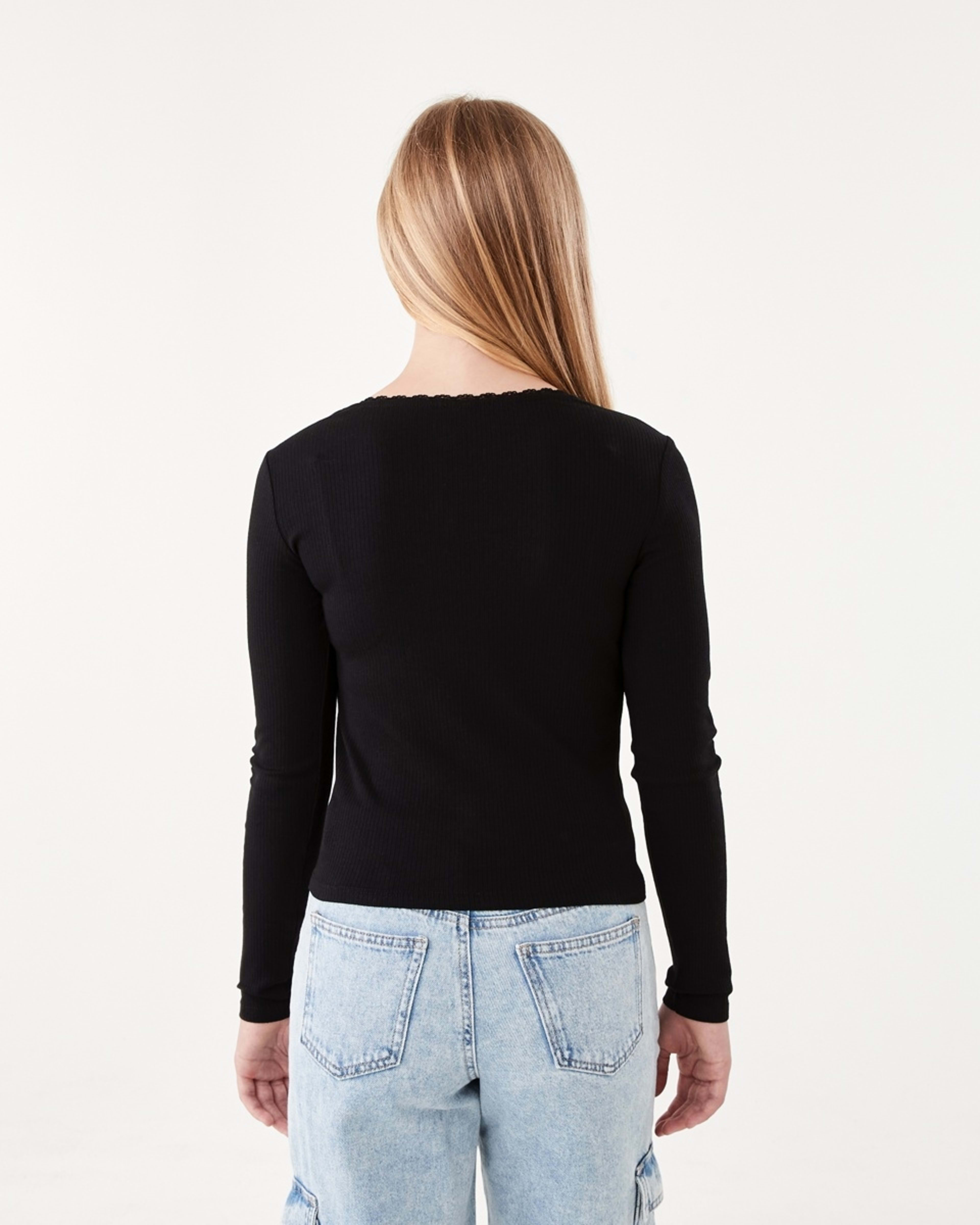 2 Long Sleeve Rib Top with Lace Black, 2 of 8