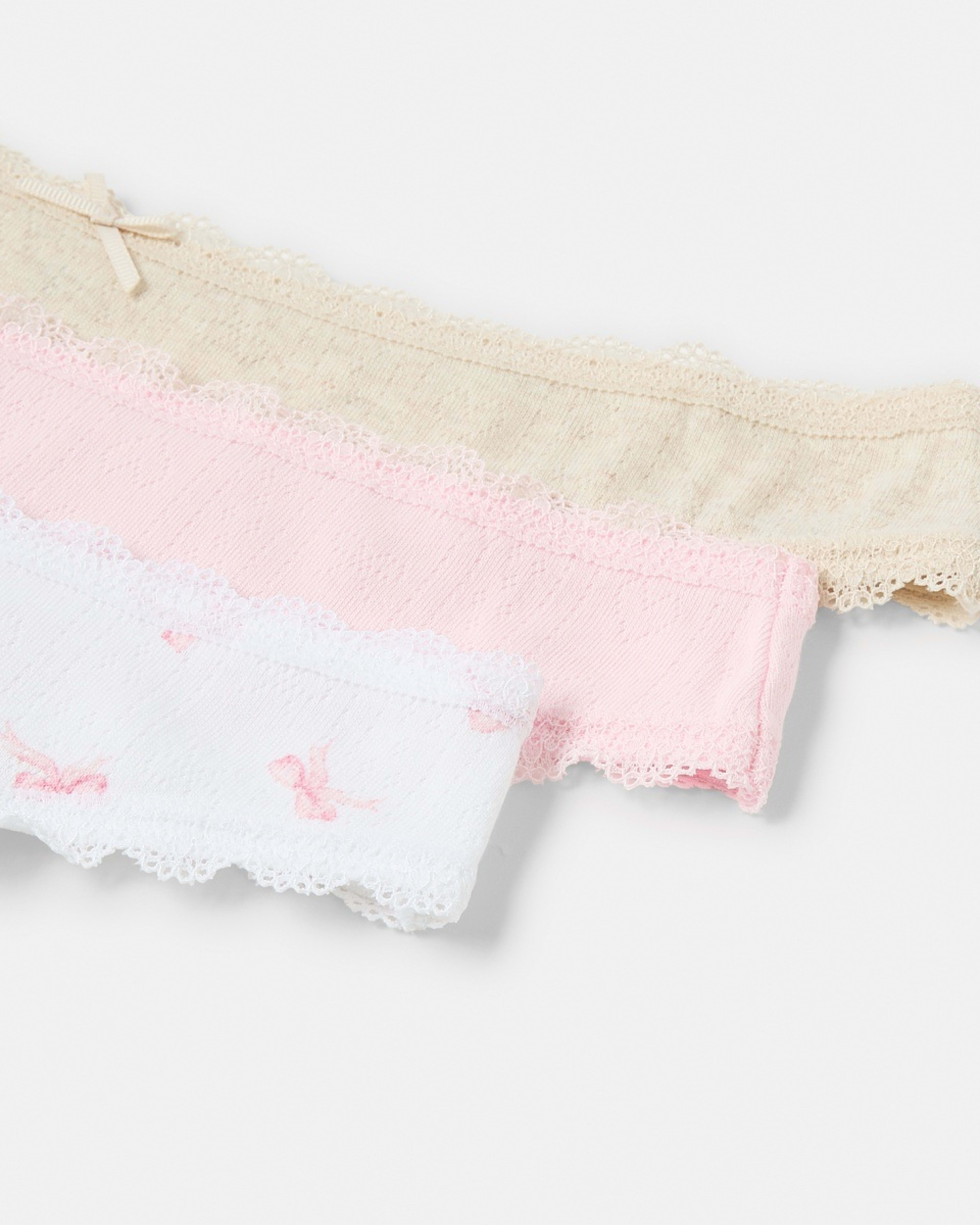 3 3 Pack Pointelle Bikini Briefs Pink Bows, 3 of 10