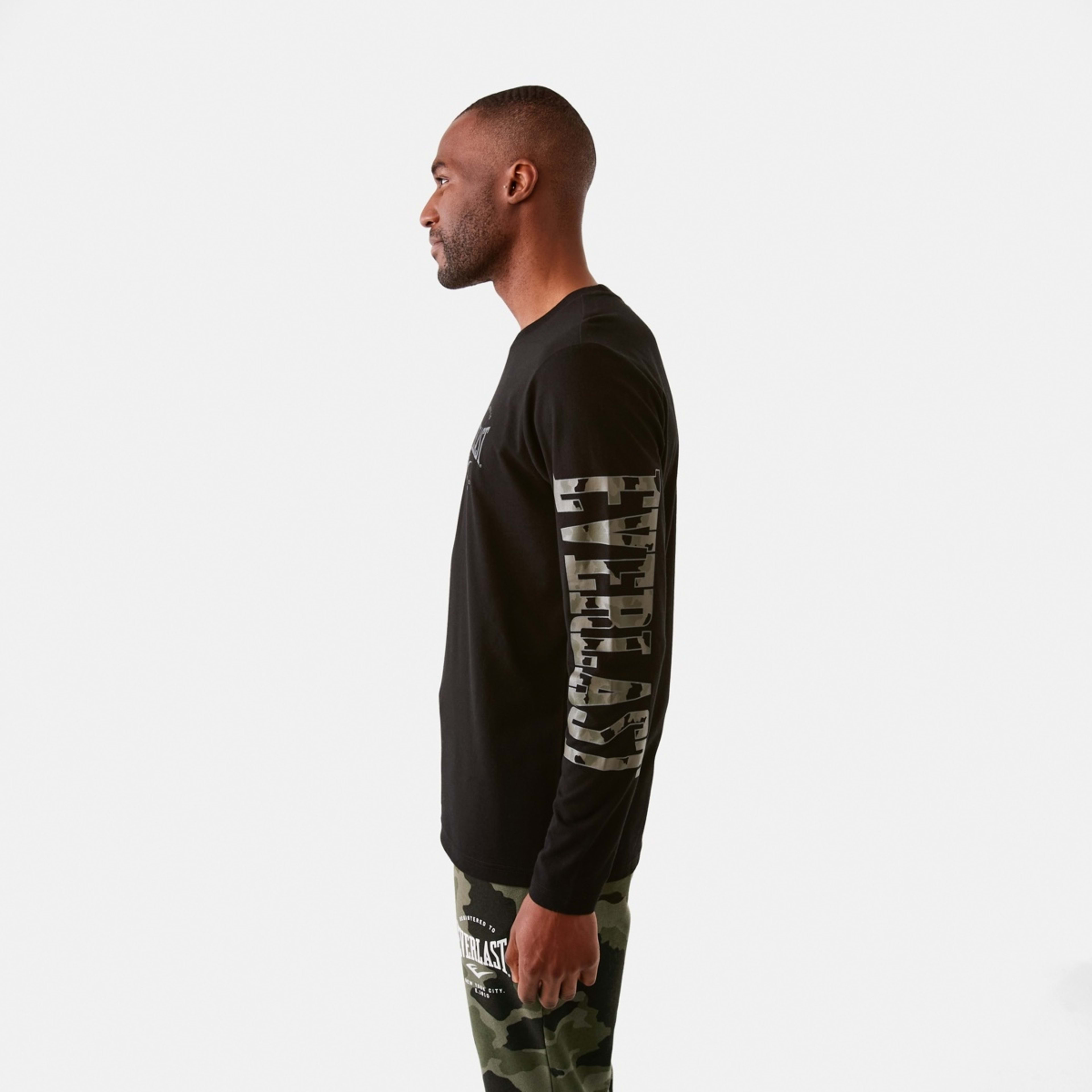2 Everlast Mens Long Sleeve Camo T-shirt Black, 2 of 7