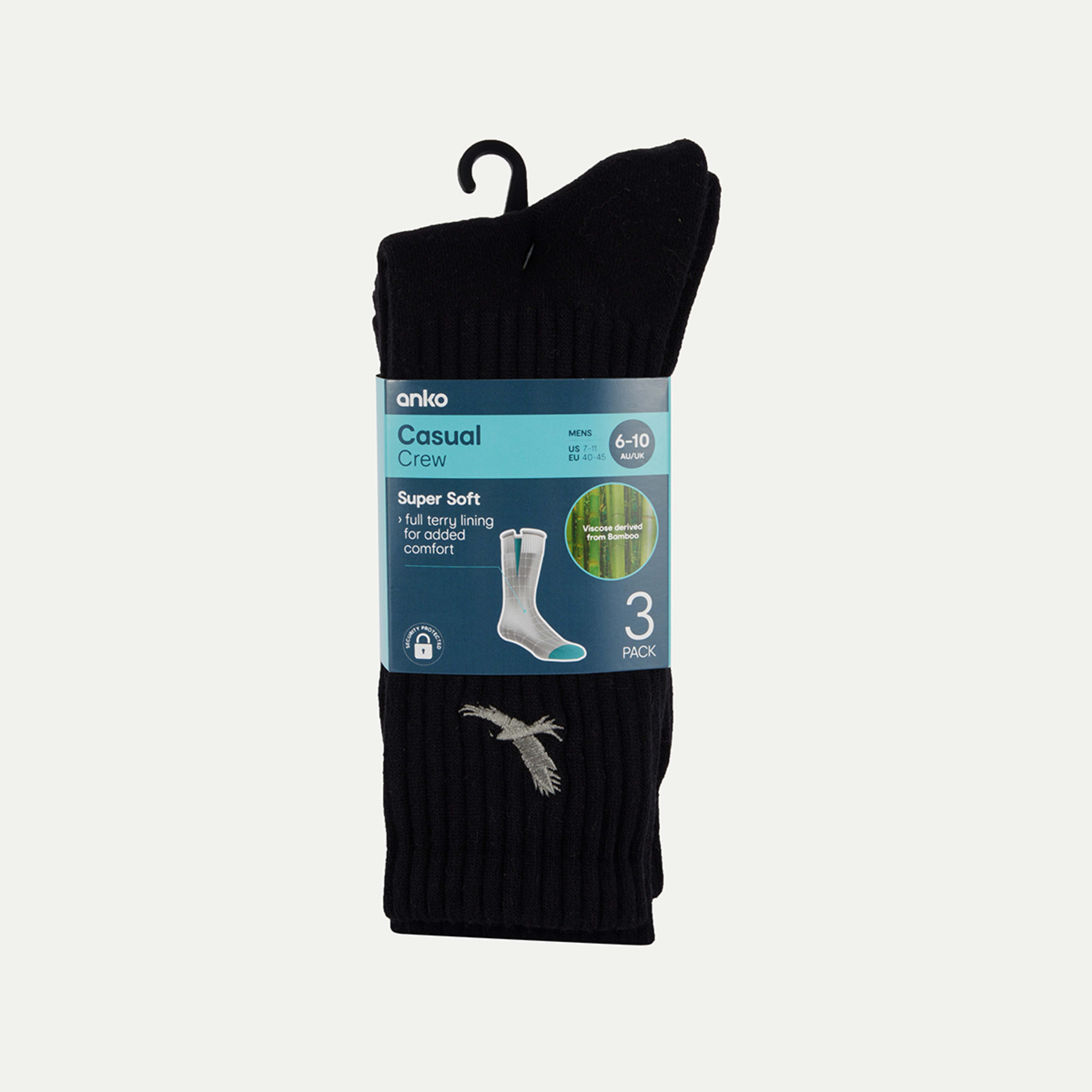 3 3 Pack Bamboo Rib Crew Socks Black, 3 of 3