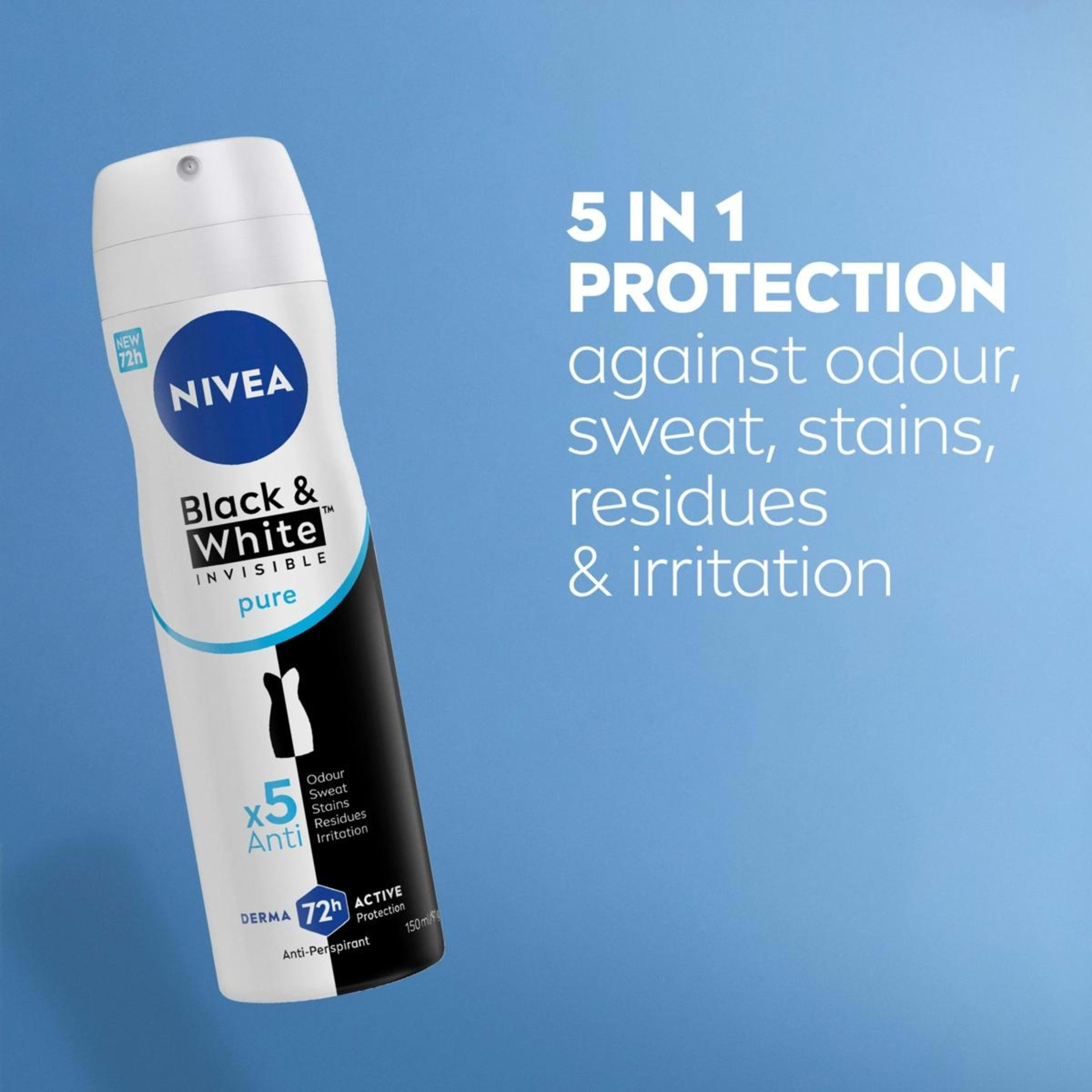 5 Nivea Invisible For Black & White Pure Anti-Perspirant Deodorant 150ml, 5 of 8