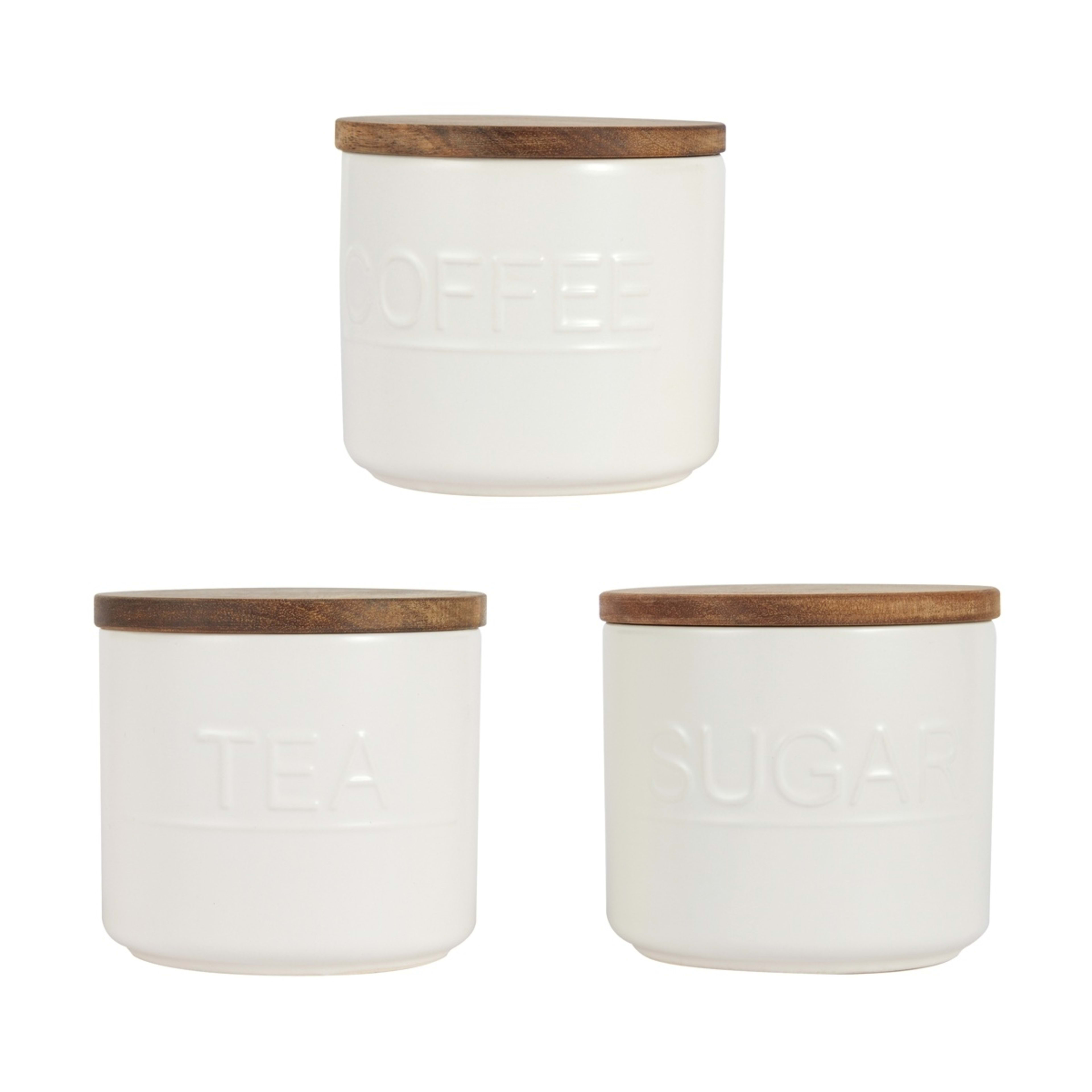 1 Set of 3 Off White Canisters with Acacia Lids, 1 of 7