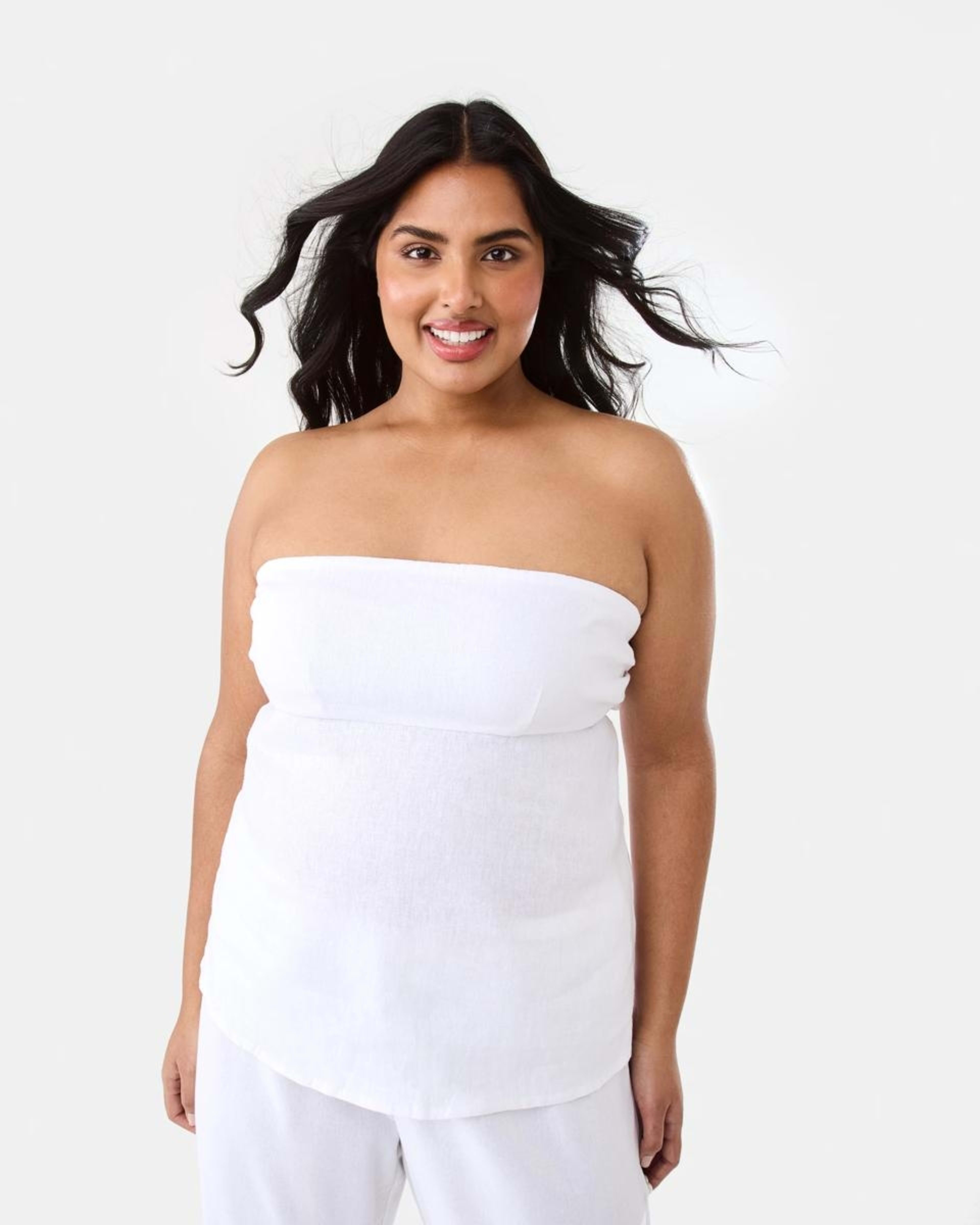 3 Strapless Tie Back Linen Blend Top WHITE, 3 of 10
