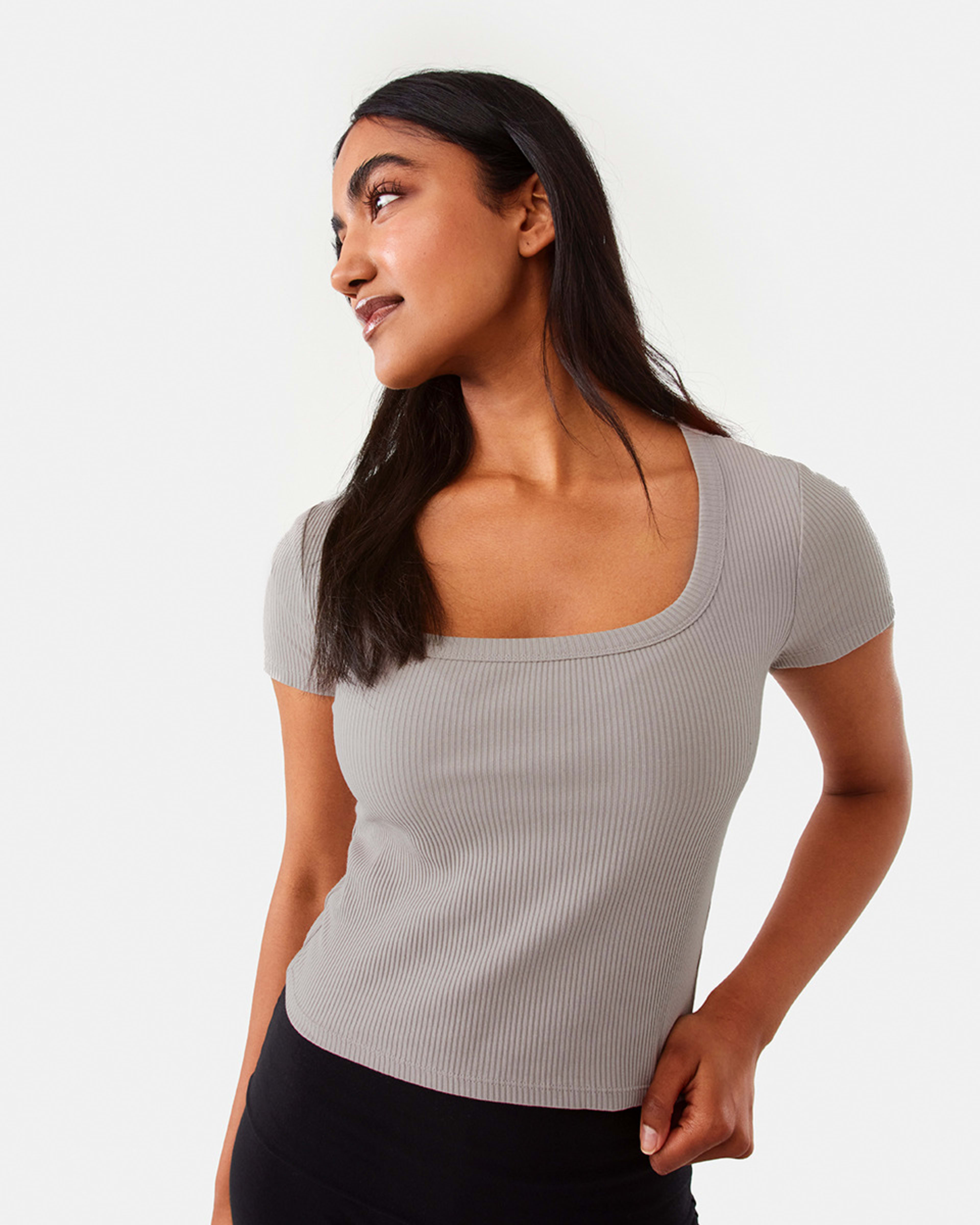 1 Short Sleeve Ribbed Square Neck T-shirt Satellite, 1 of 9