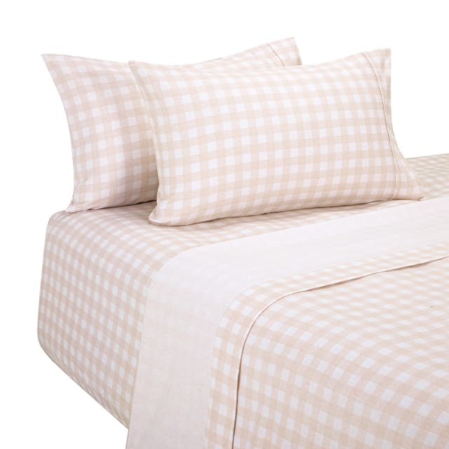 Gingham Flannelette Cotton Sheet Set Queen Bed, Pink Kmart