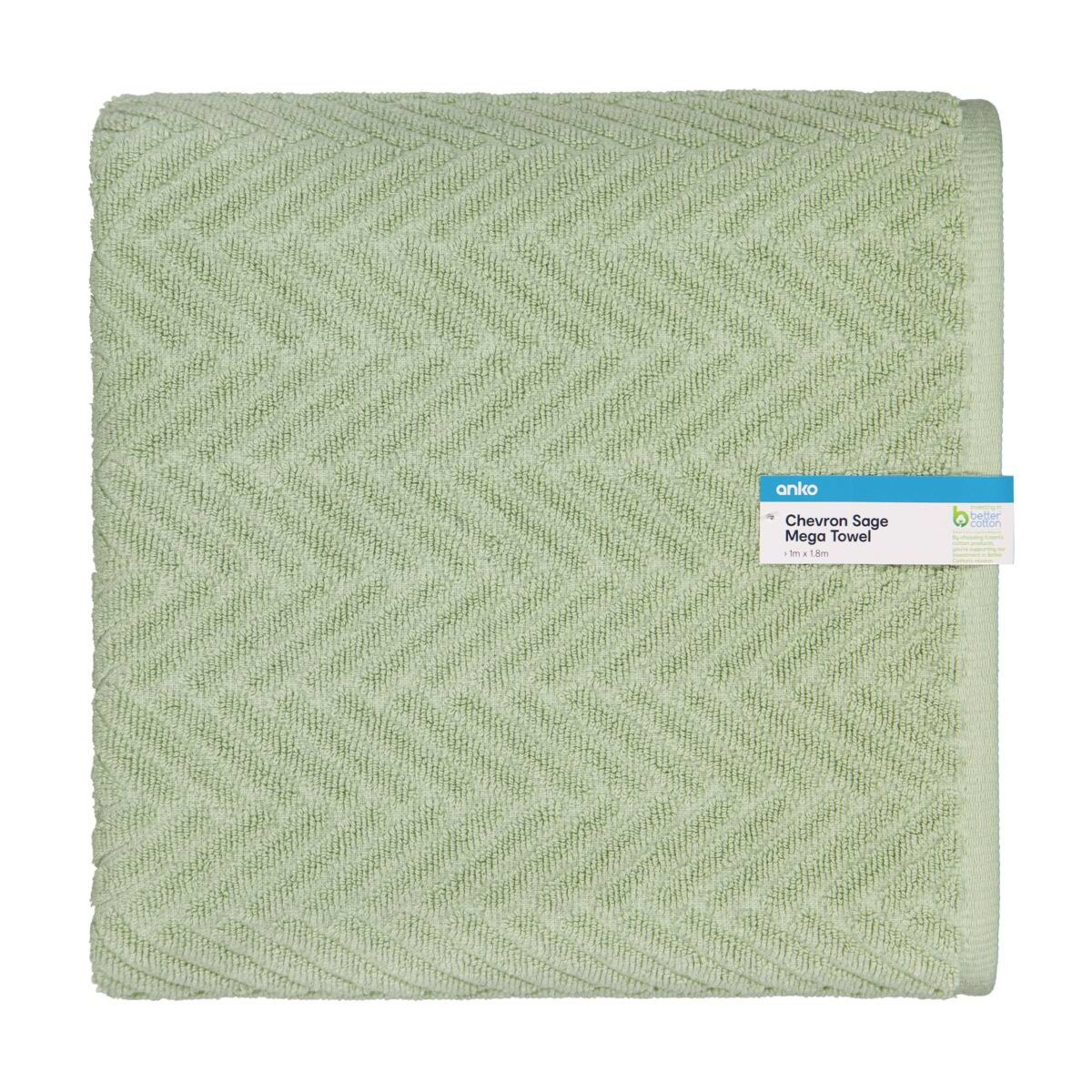 5 Cotton Chevron Mega Towel - Sage, 5 of 6