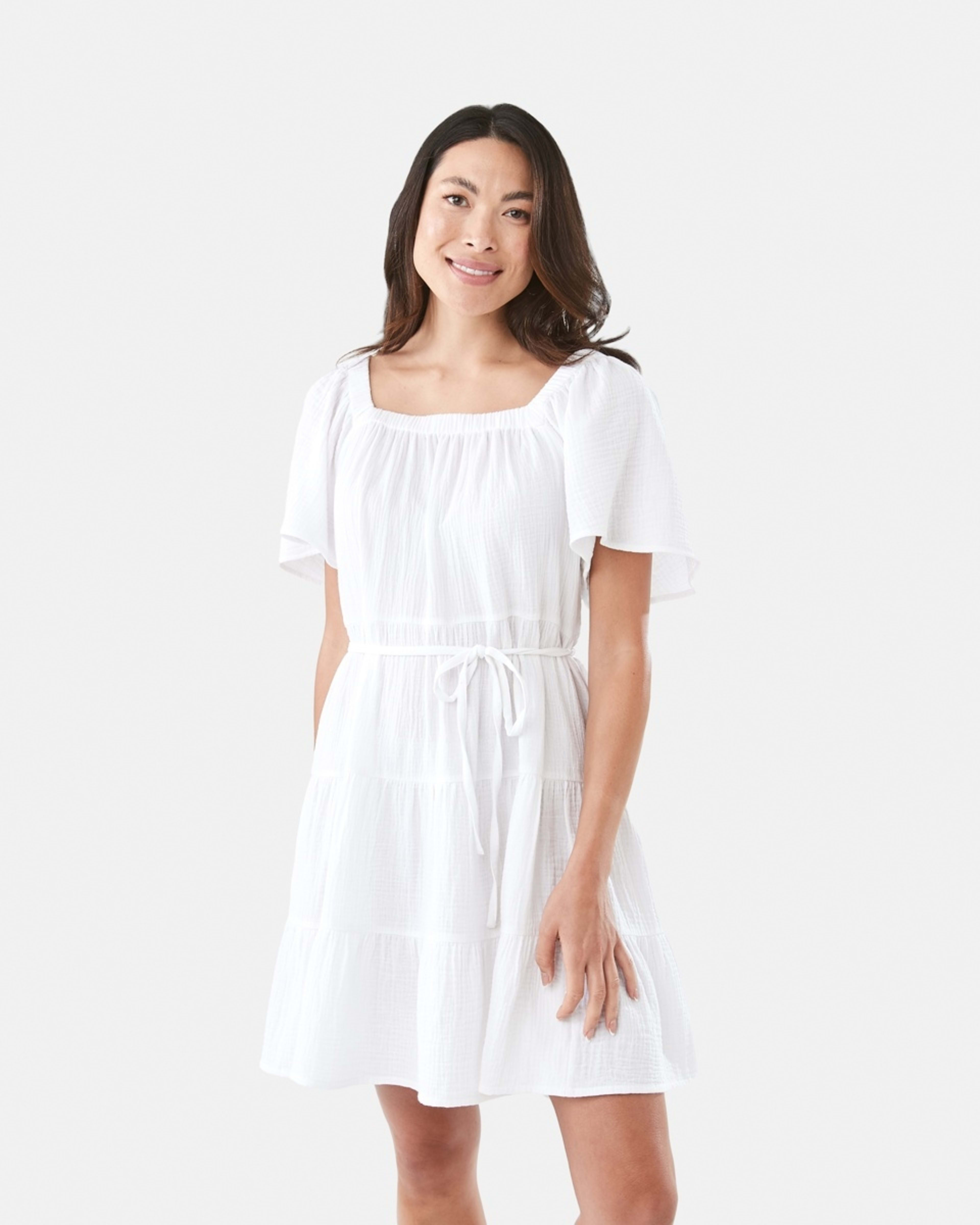 1 Short Sleeve Double Cloth Mini Dress White
