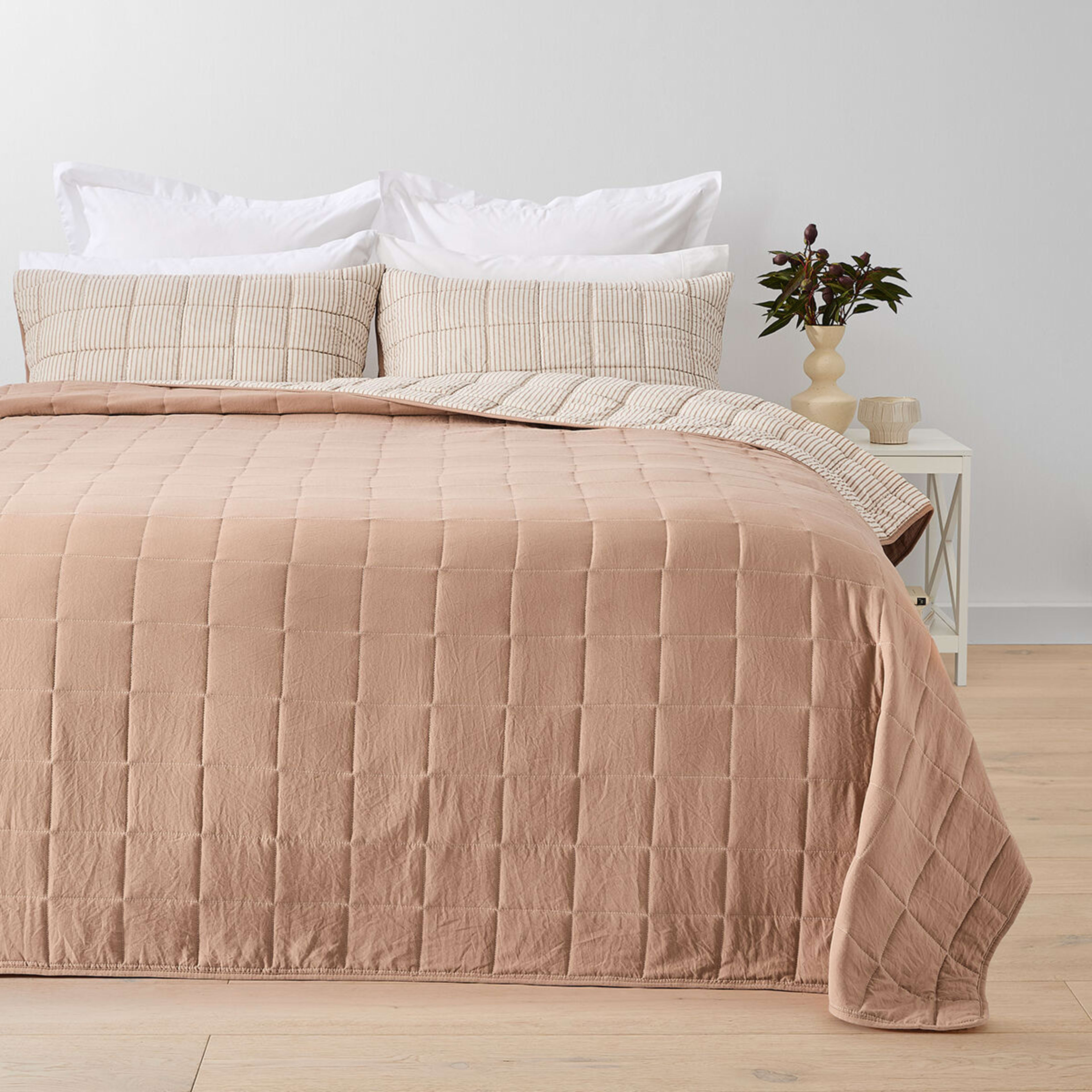 2 Stripe Reversible Coverlet Set - Queen/King Bed, Tan, 2 of 7