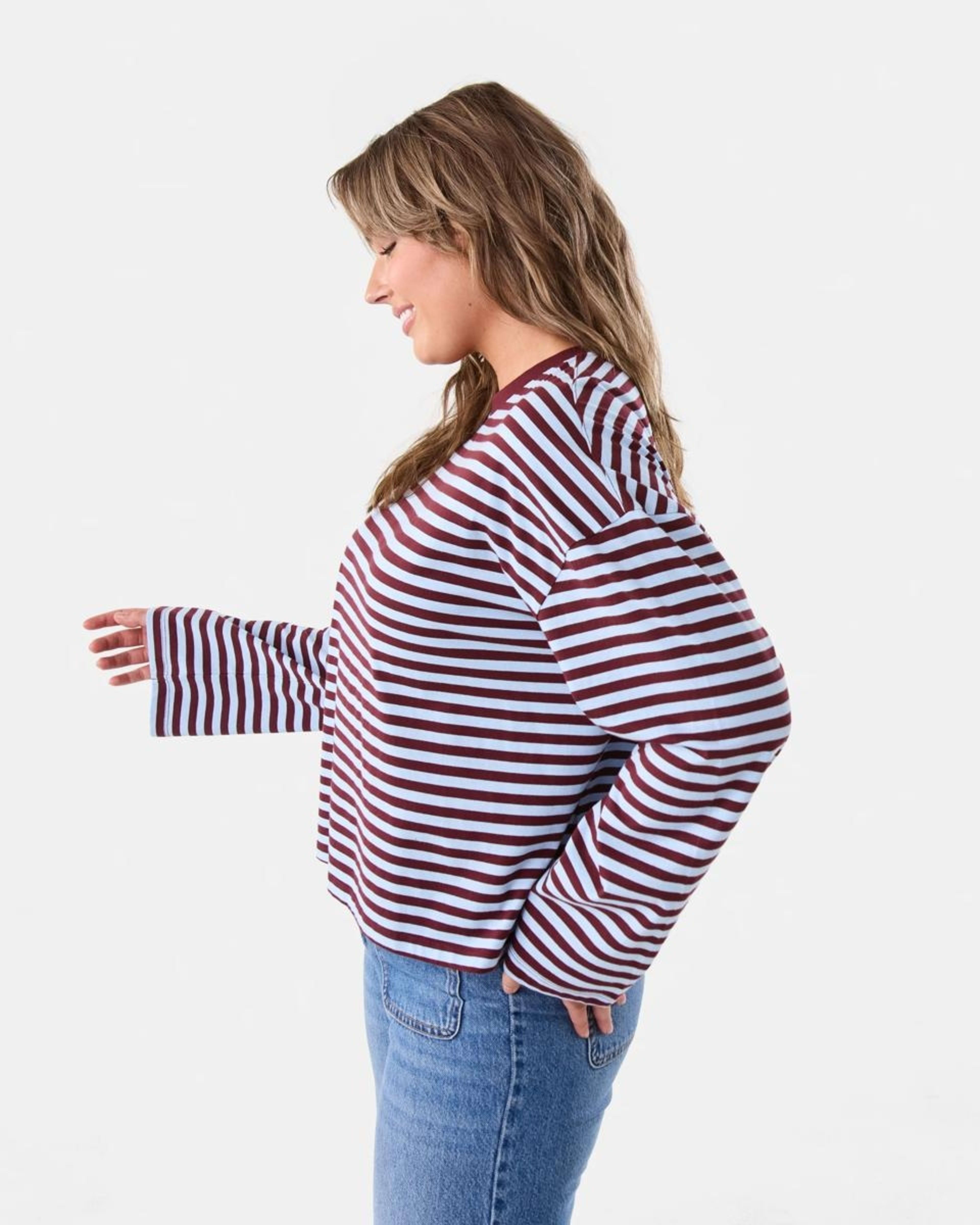 2 Long Sleeve Oversized Boyfriend Print T-shirt Blue Strp, 2 of 6