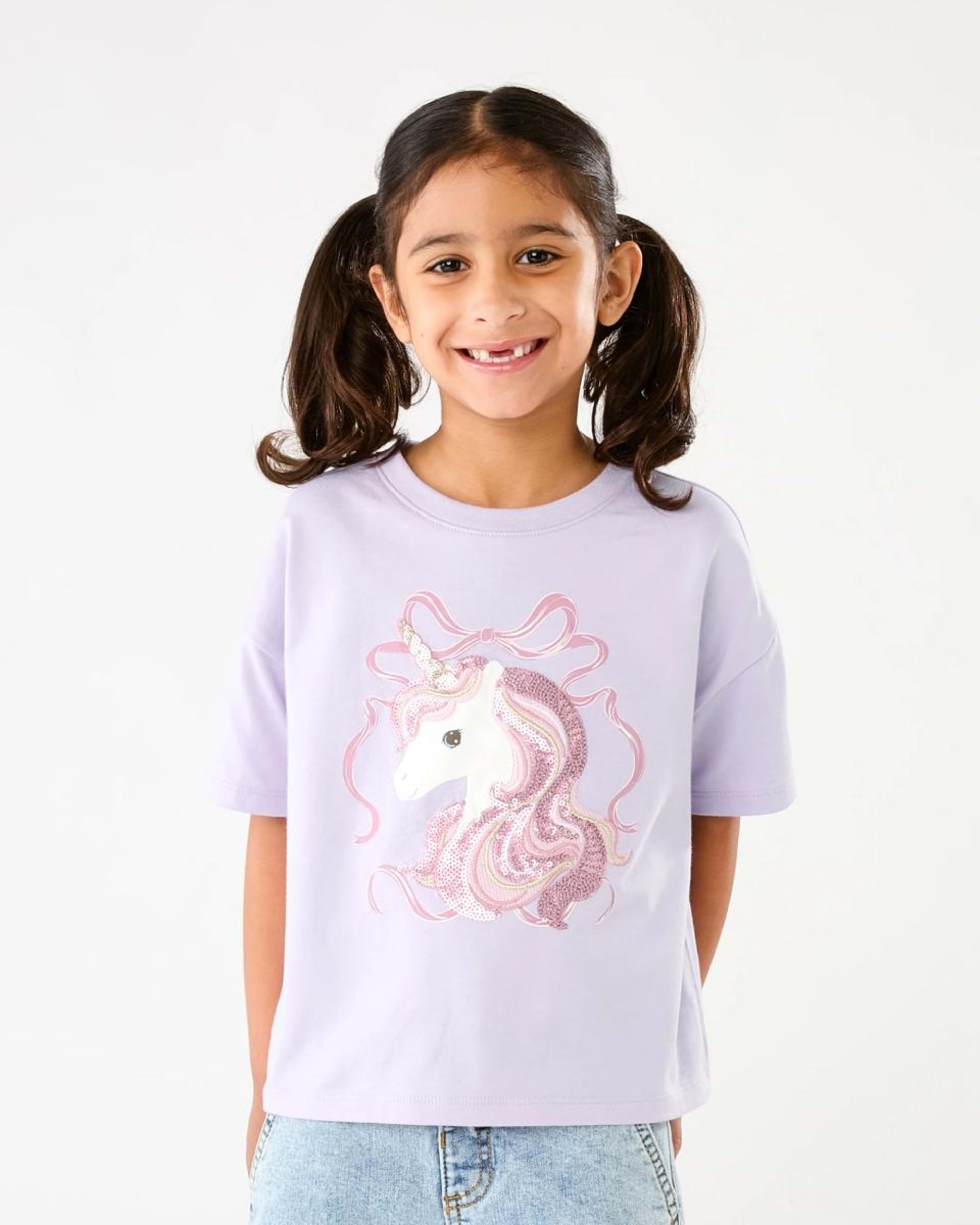 1 Short Sleeve Oversized Sequin T-shirt Prpl Uncrn, 1 of 6