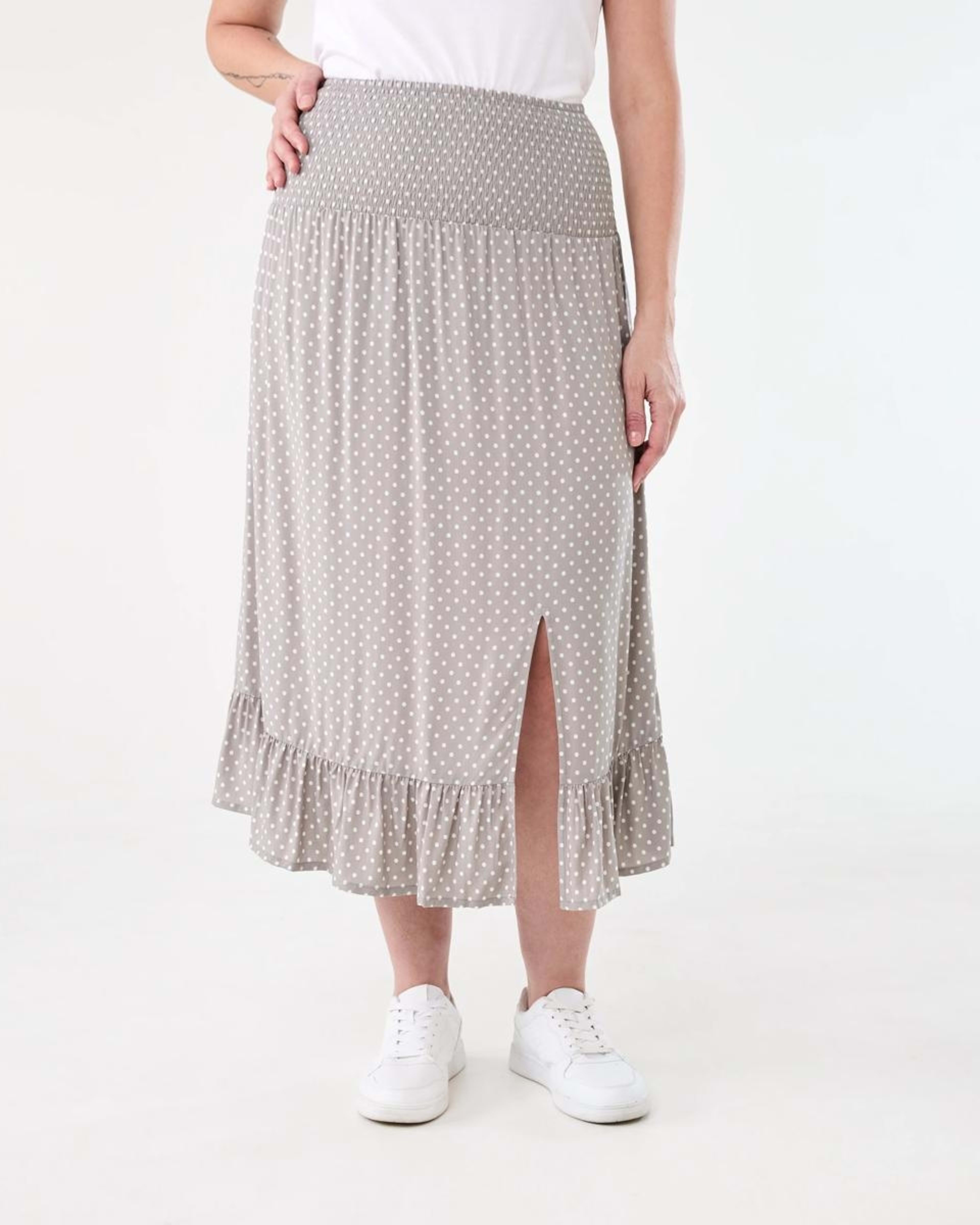 1 Maternity Shirred Waist Skirt FADED TAUPE SPOT