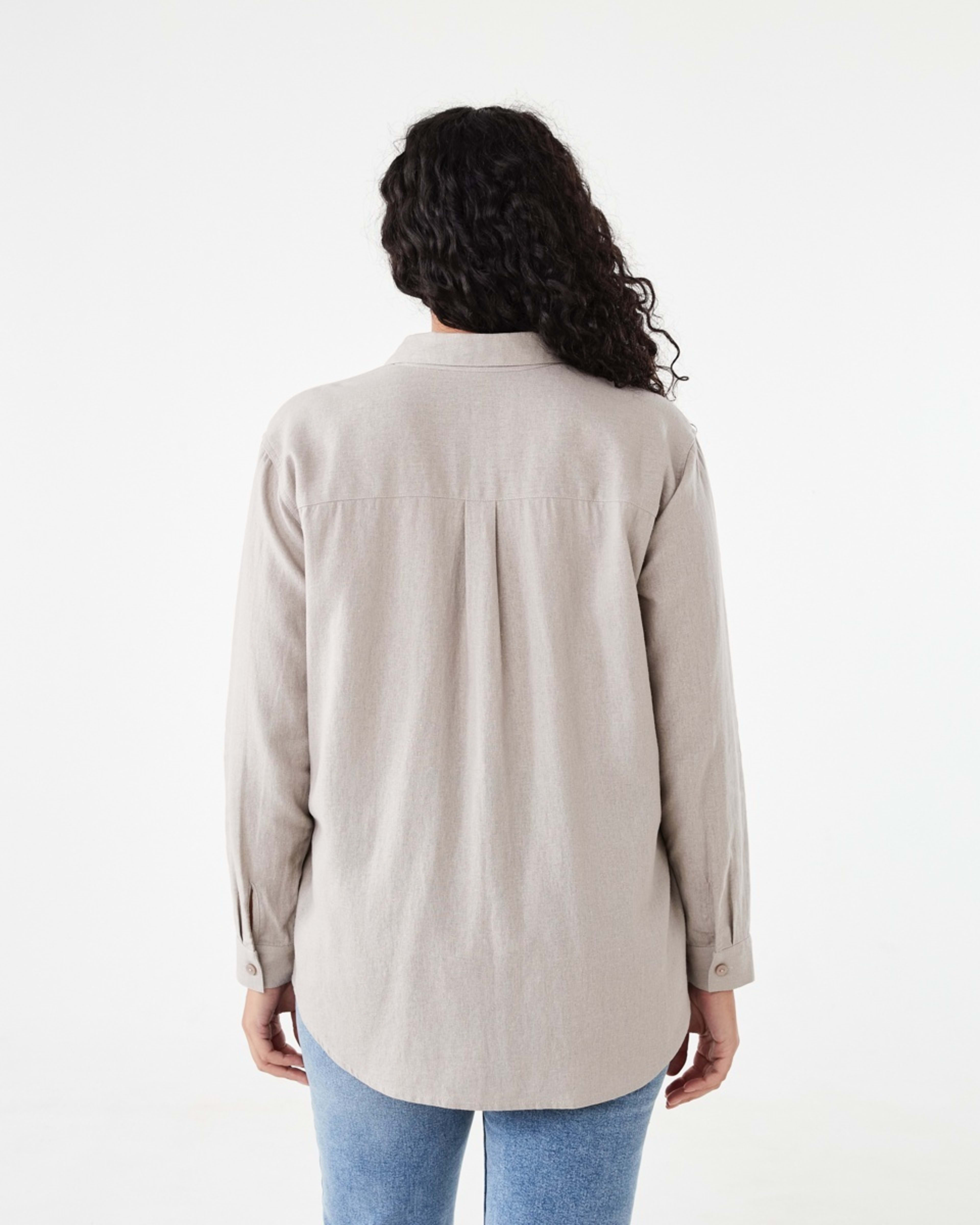 3 Long Sleeve Linen Blend Shirt Grey Taupe, 3 of 7