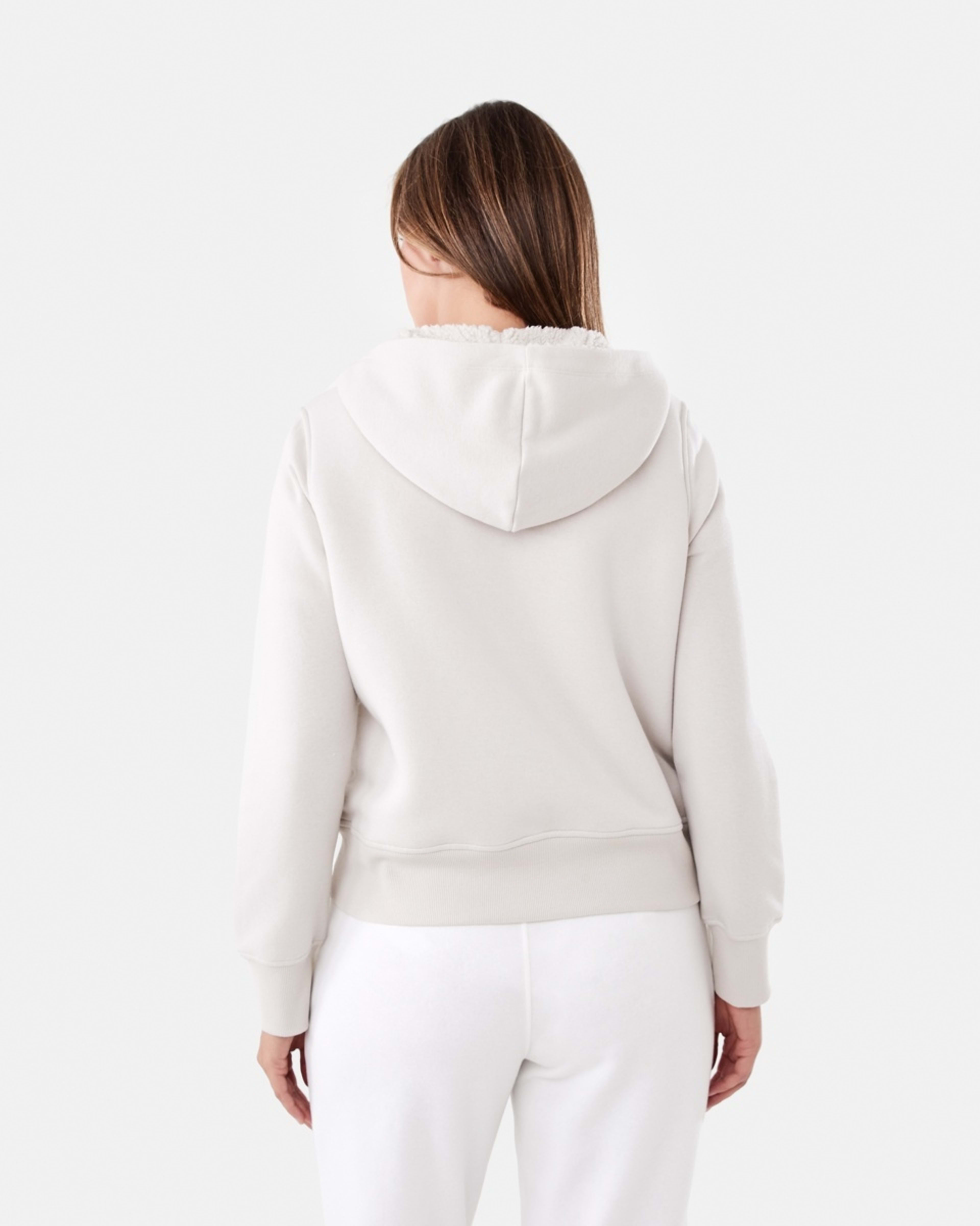 4 Long Sleeve Sherpa Zip Through Hoodie Nat Beige, 4 of 7