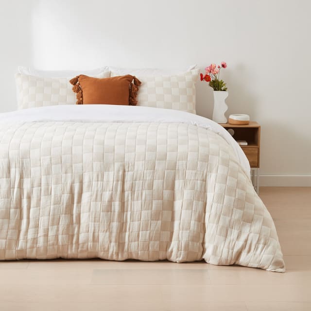Lennox Cotton Quilt Cover Set King Bed, Off White Kmart NZ