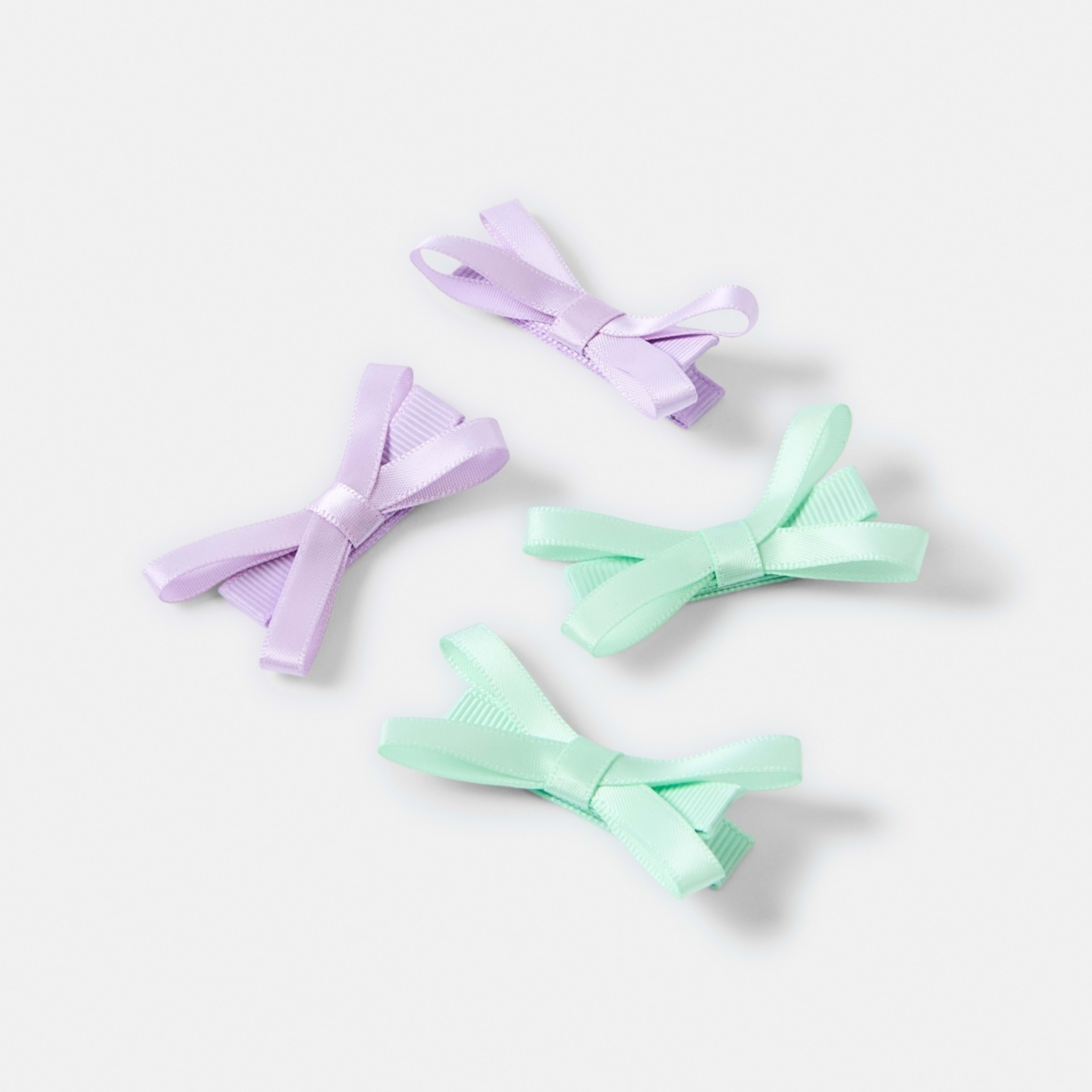 2 4 Pack Green and Purple Satin Bow Hair Clips, 2 of 3