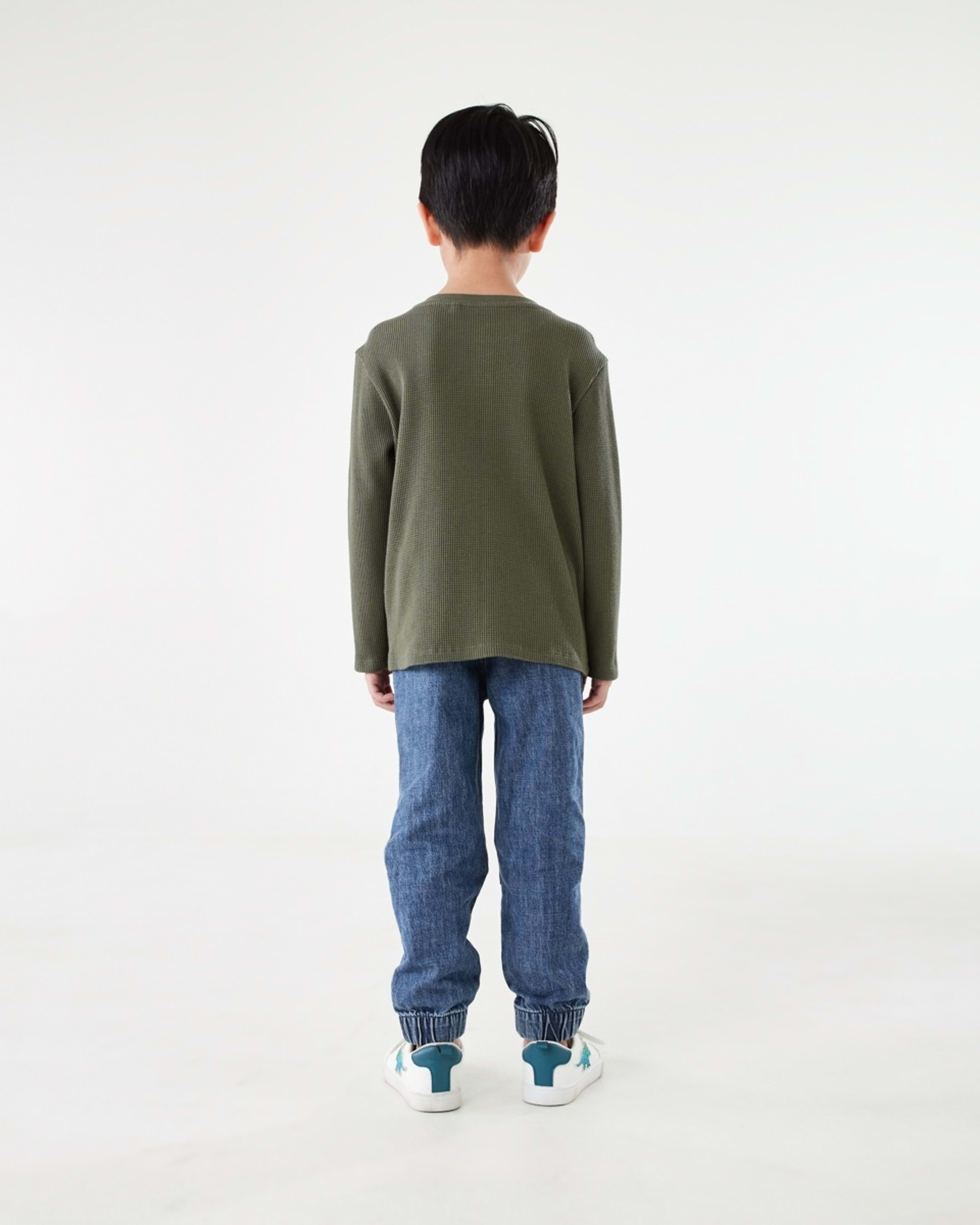 6 Waffle Henley Long Sleeve T-shirt Army Canvas, 6 of 8