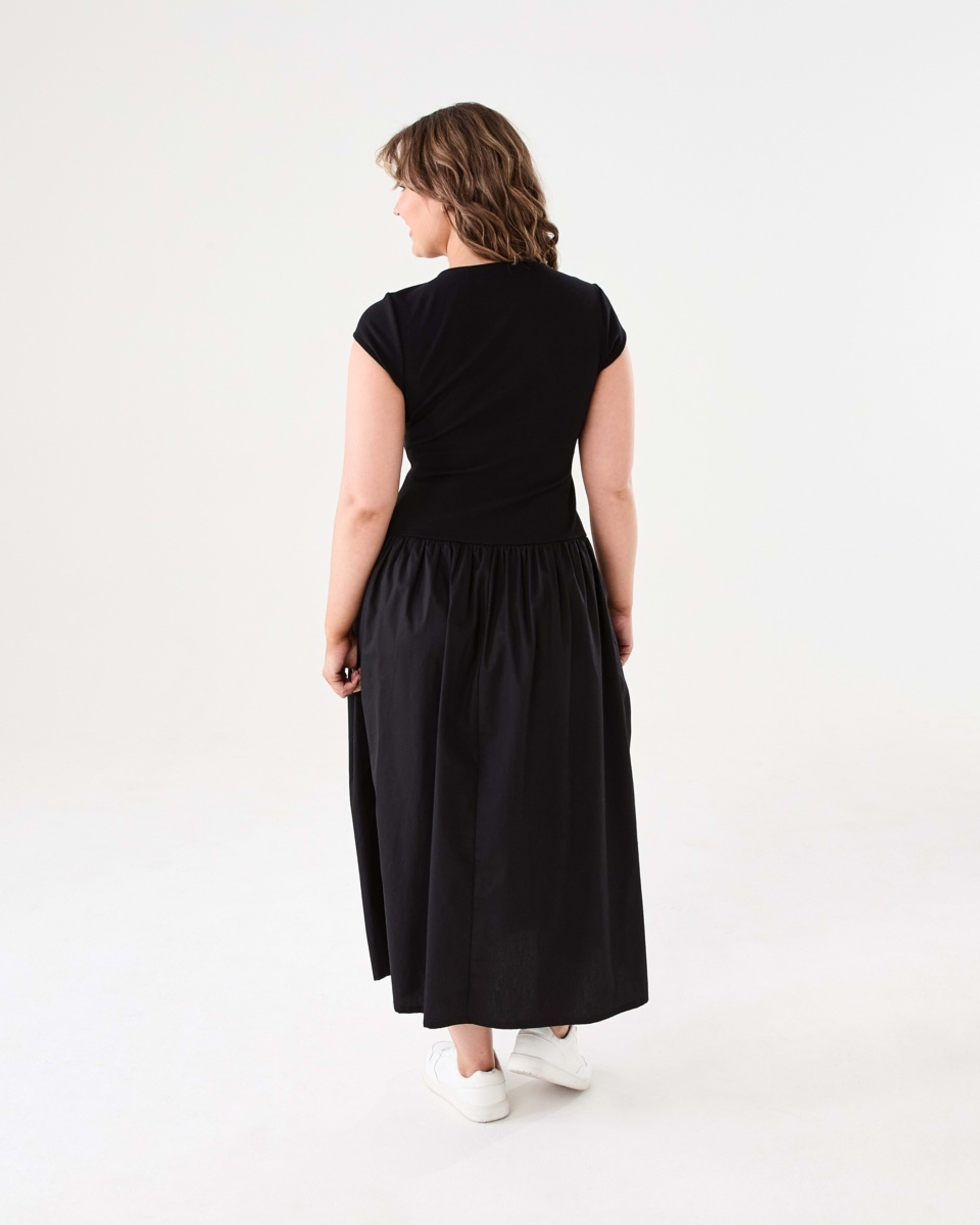 3 Short Sleeve Drop Waist Midi Dress BLACK, 3 of 6