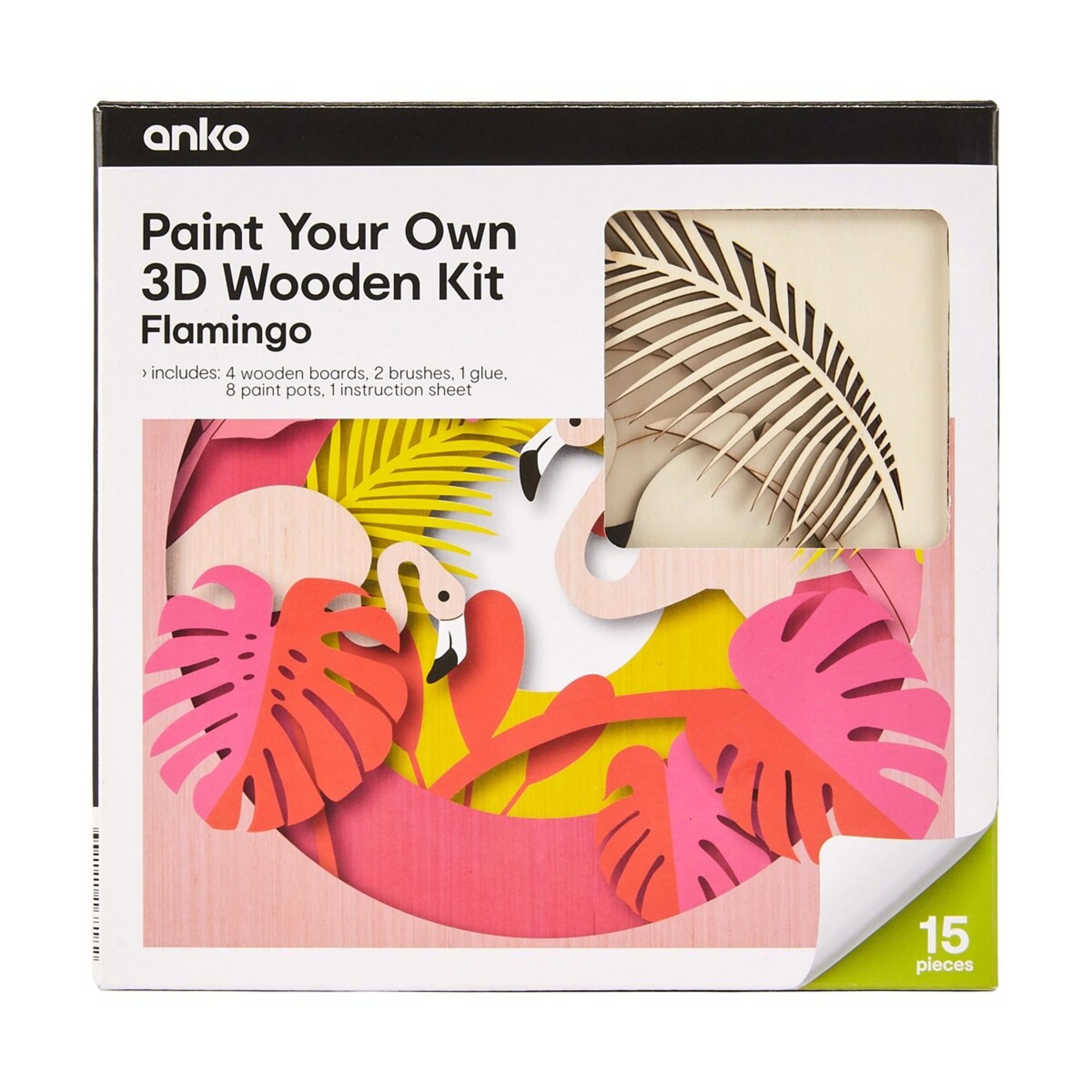 1 15 Piece Paint Your Own 3D Wooden Kit - Flamingo
