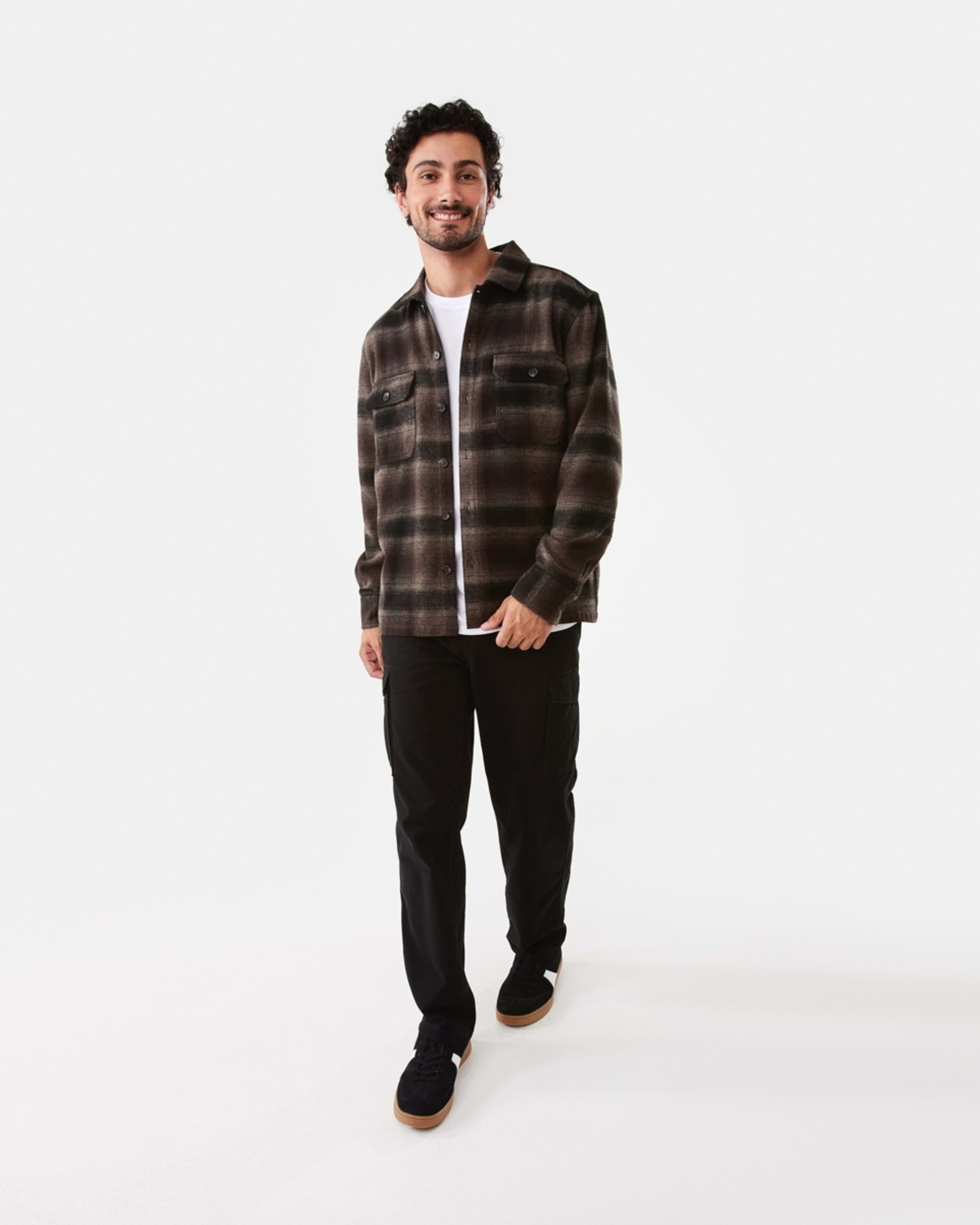 2 Long Sleeve Check Overshirt Brn Check, 2 of 7