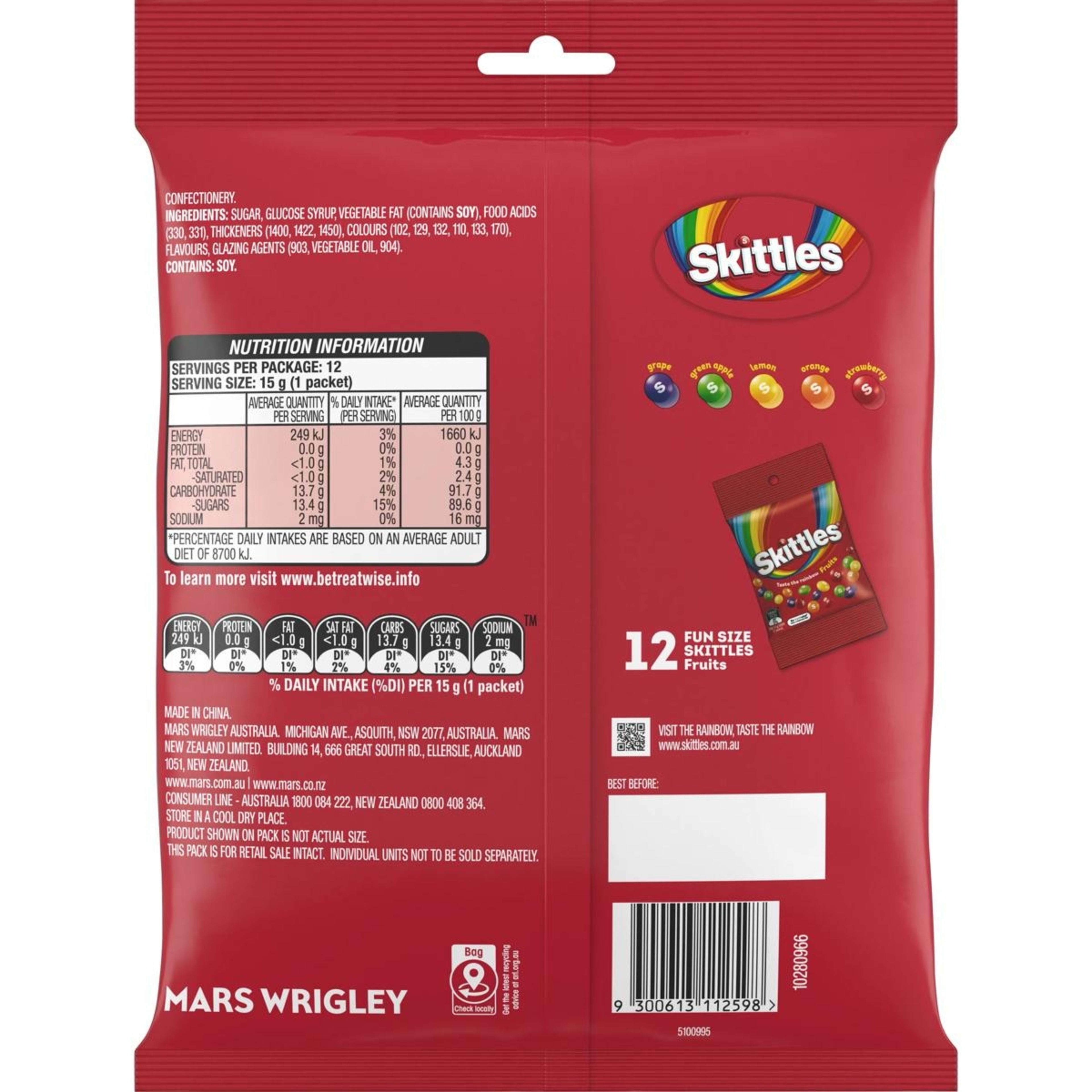 2 12 Pieces Skittles Fruits Chewy Lollies Party Share Bag 180g, 2 of 5