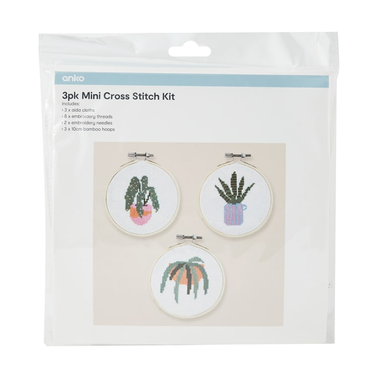 3 Pack Mini Cross Stitch Kit Plants Kmart