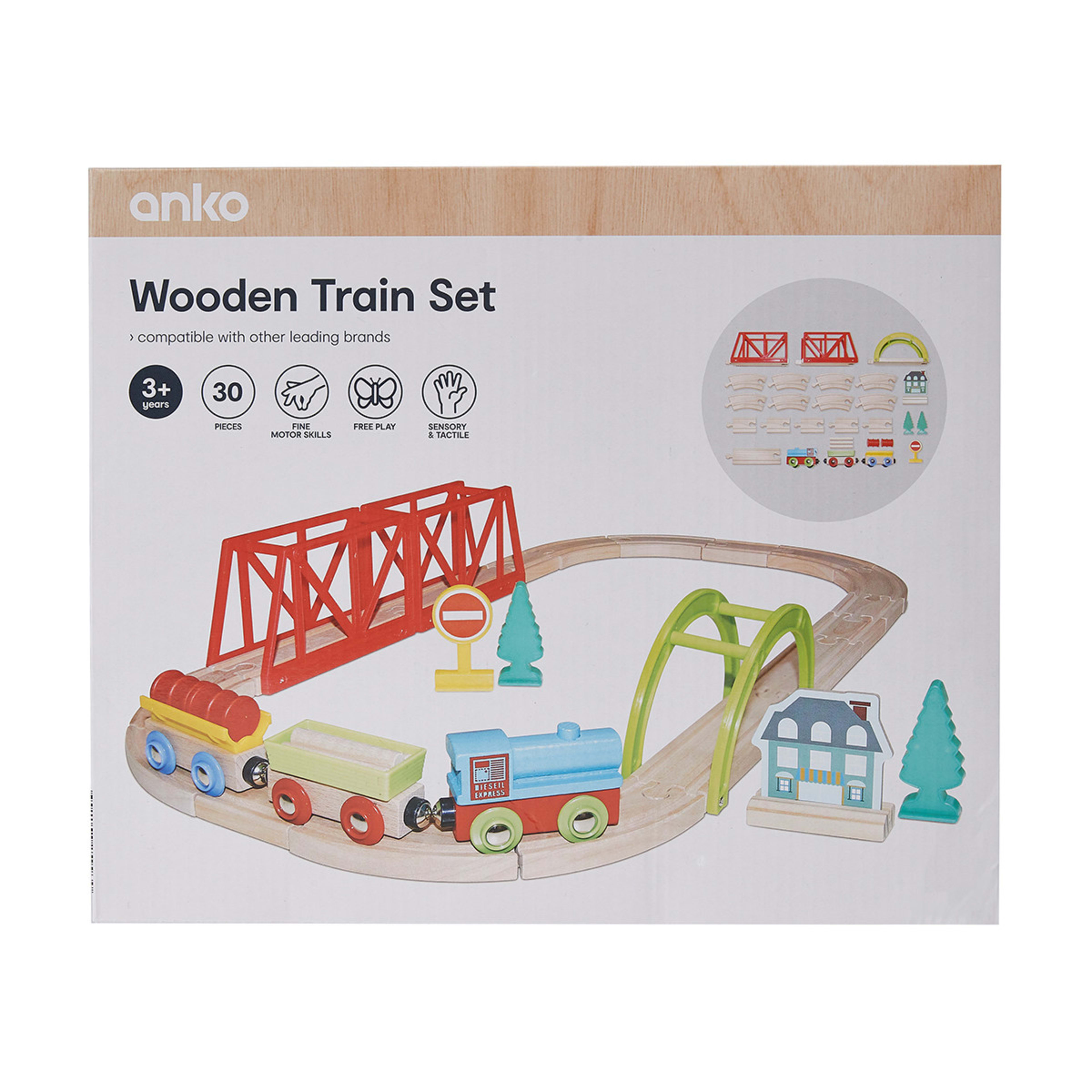 30 Piece Wooden Train Set Kmart