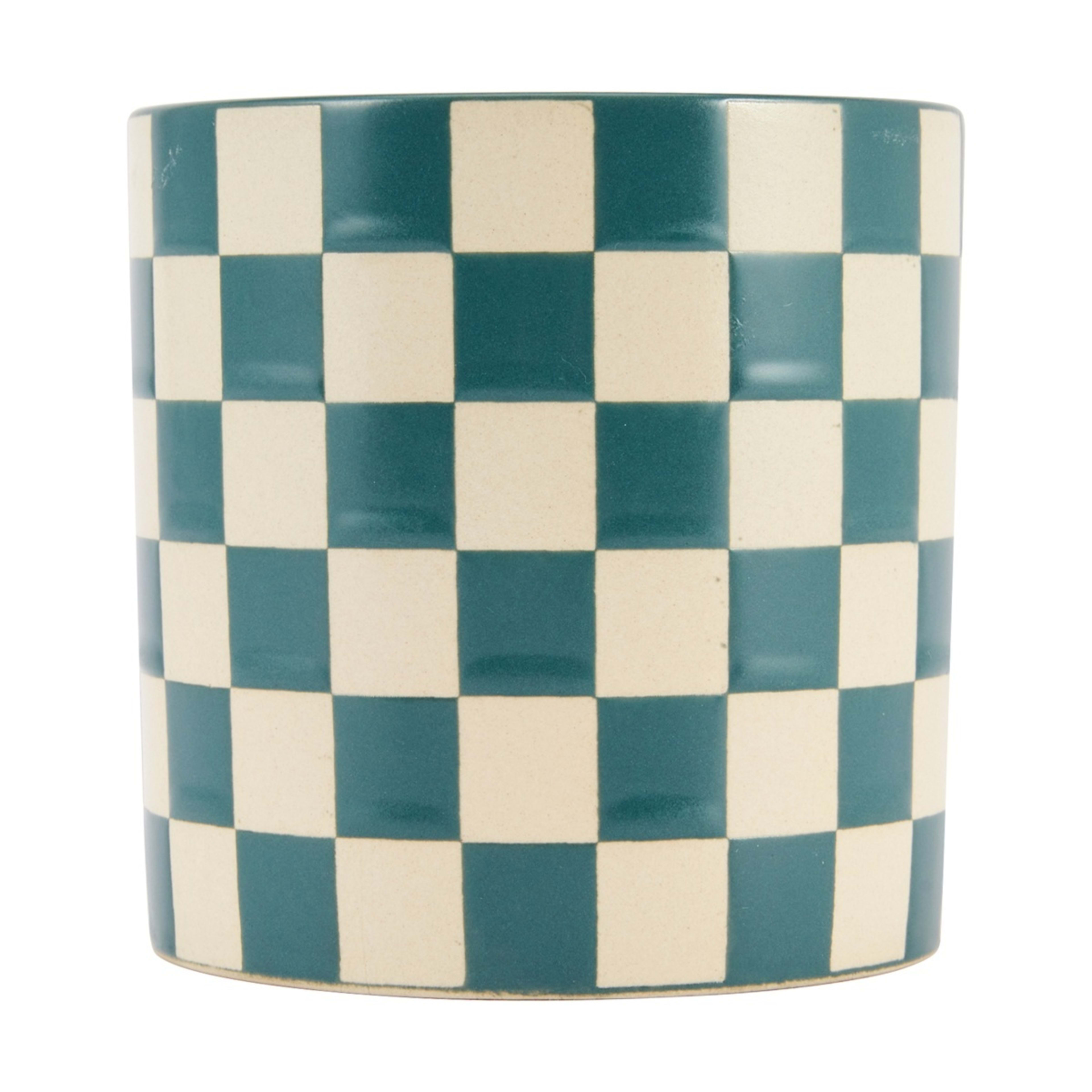 3 Violet and Jasmine Green Check Ceramic Candle, 3 of 5