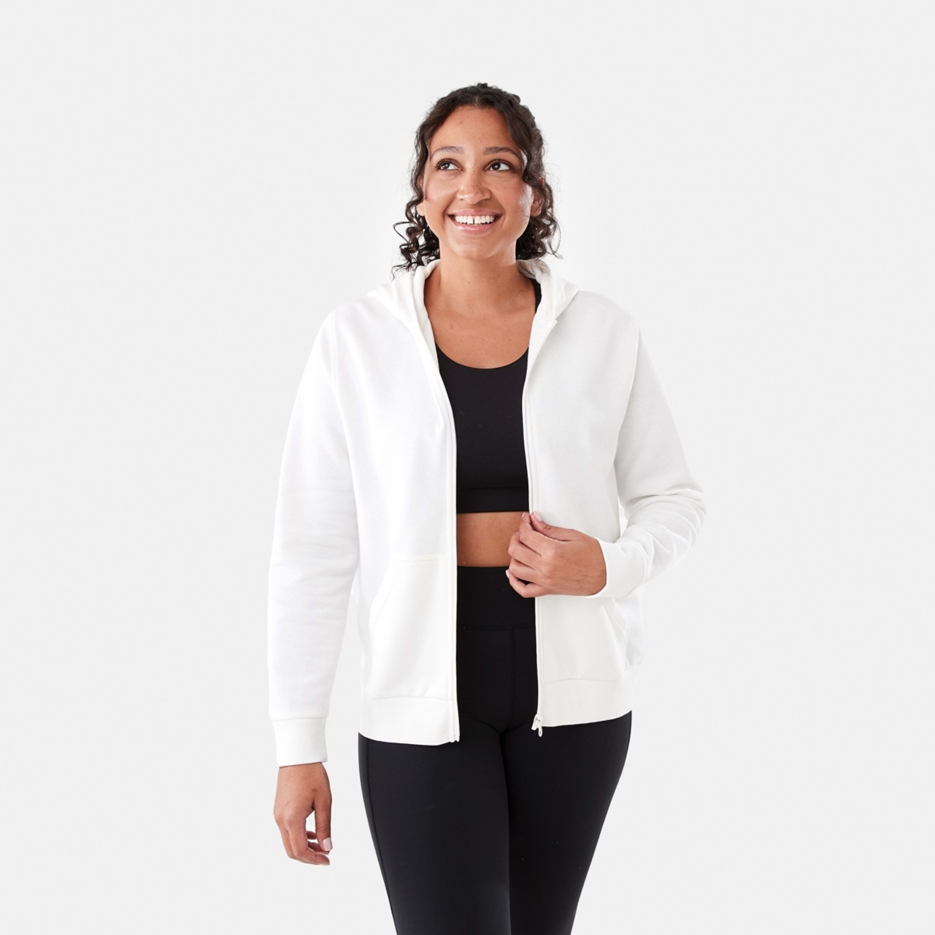 1 Active Womens Zip Through Hoodie Ecru, 1 of 7