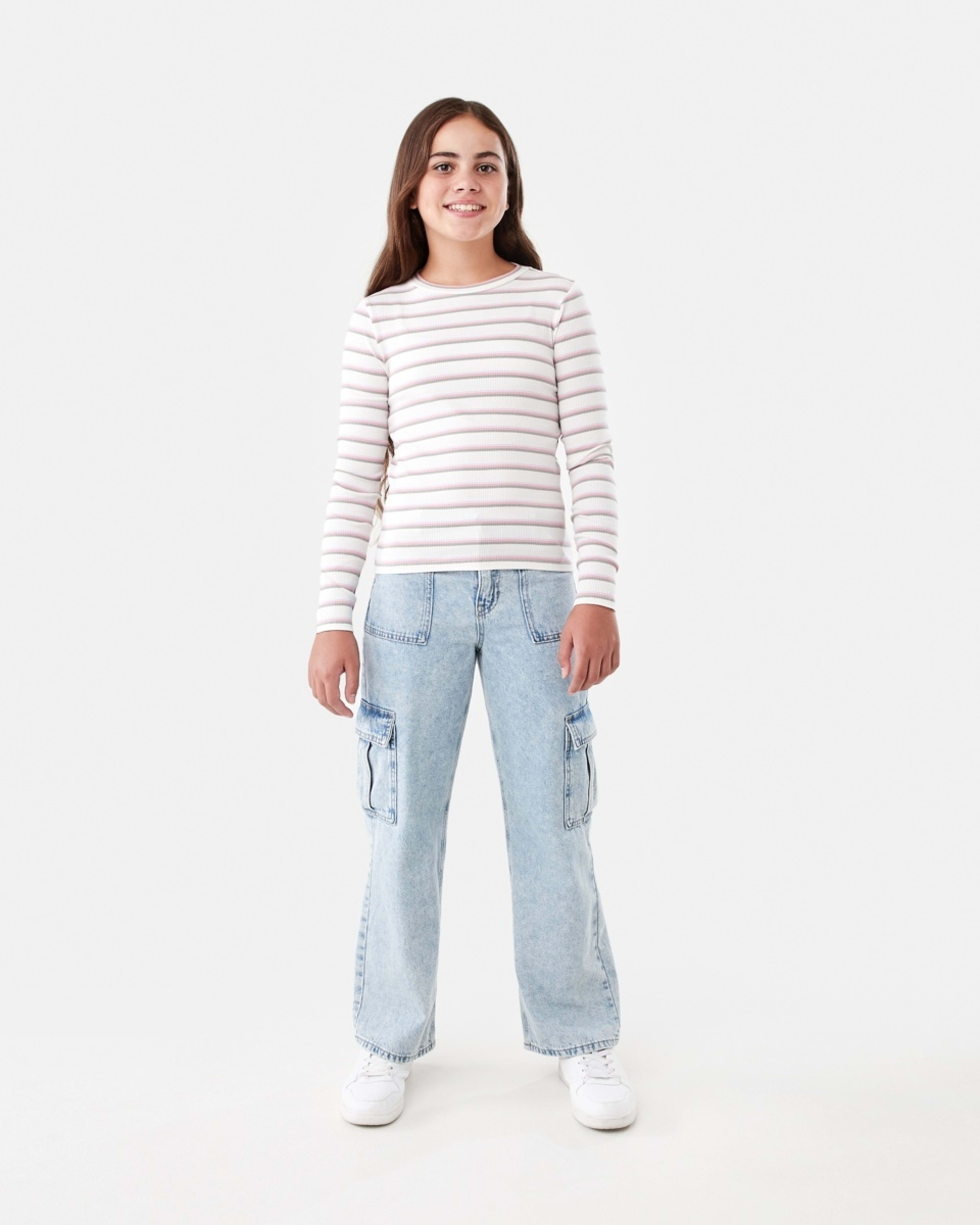 5 Long Sleeve Rib Top Descending Stripe Multi, 5 of 8