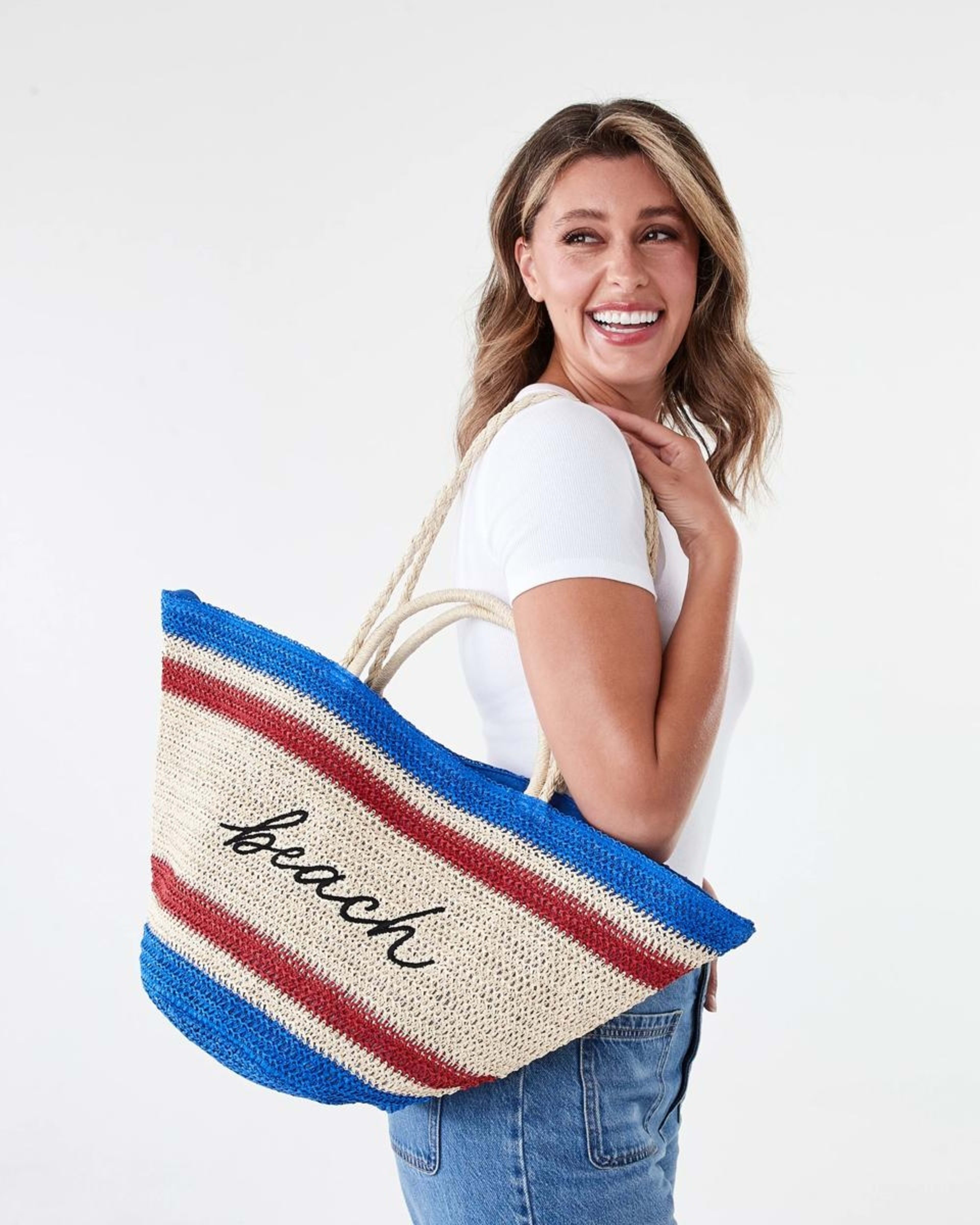 5 Basket Straw Tote Bag Beach Strp, 5 of 5