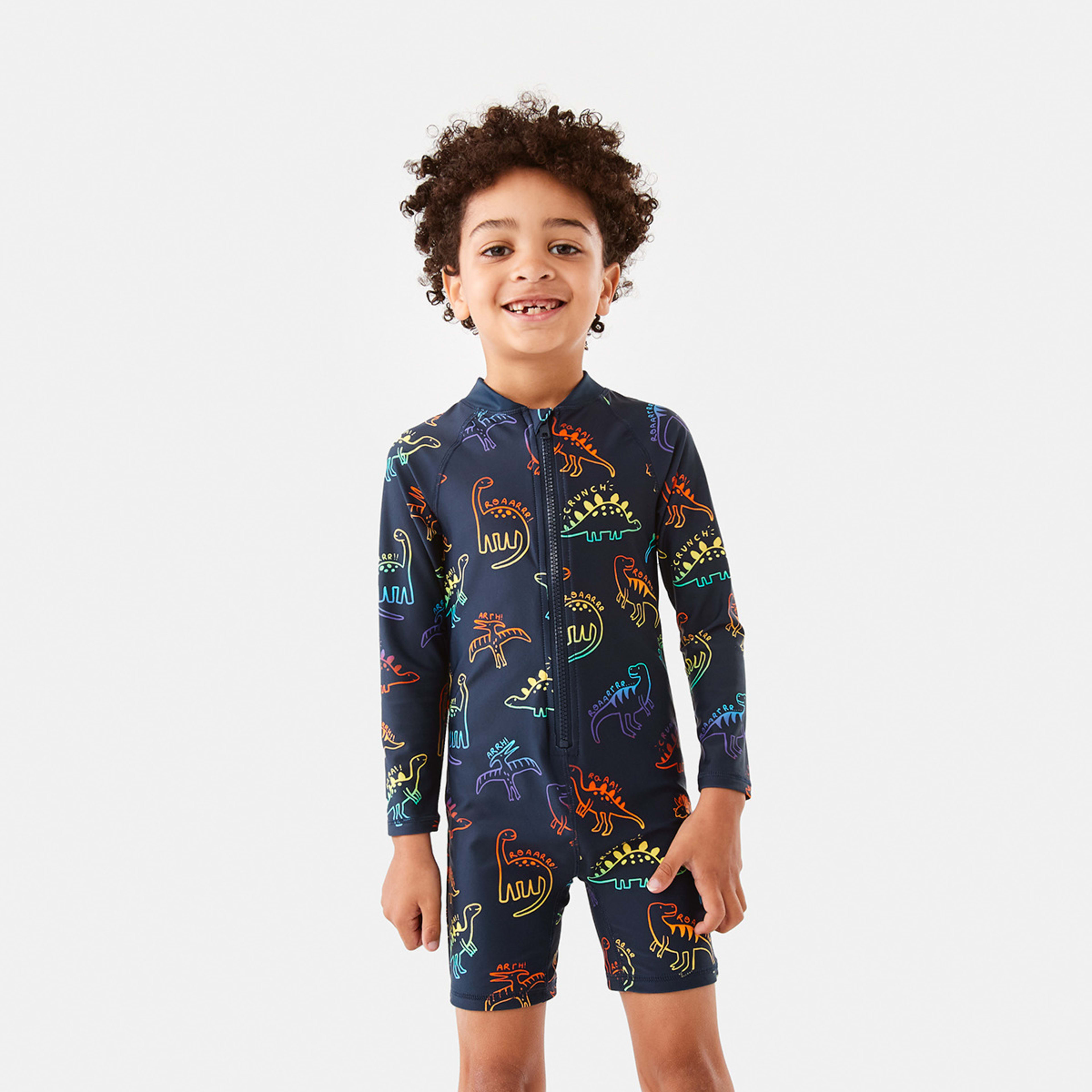 1 Long Sleeve Swimsuit Blue Dino, 1 of 10