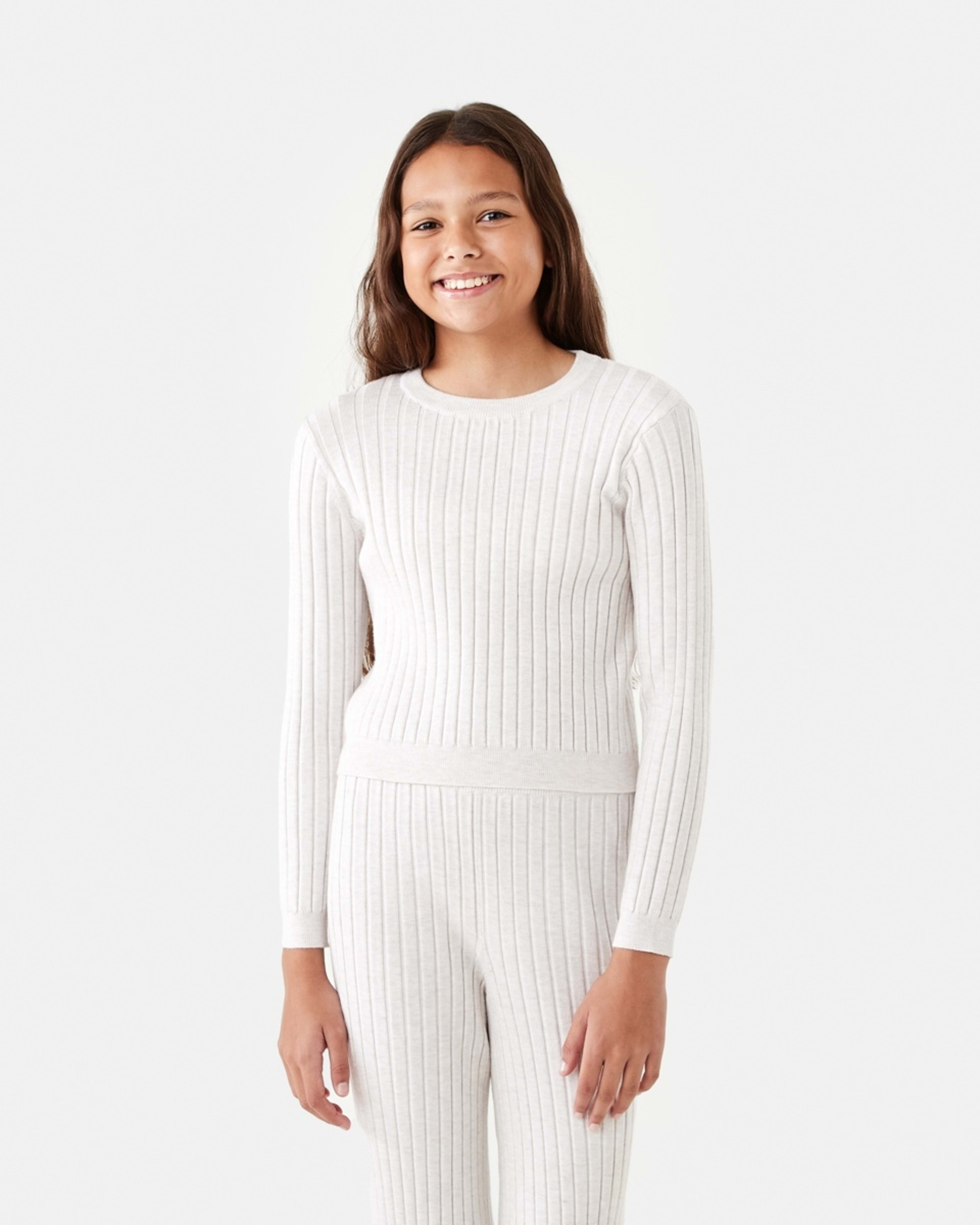 1 Long Sleeve Rib Knit Top Crm Marle