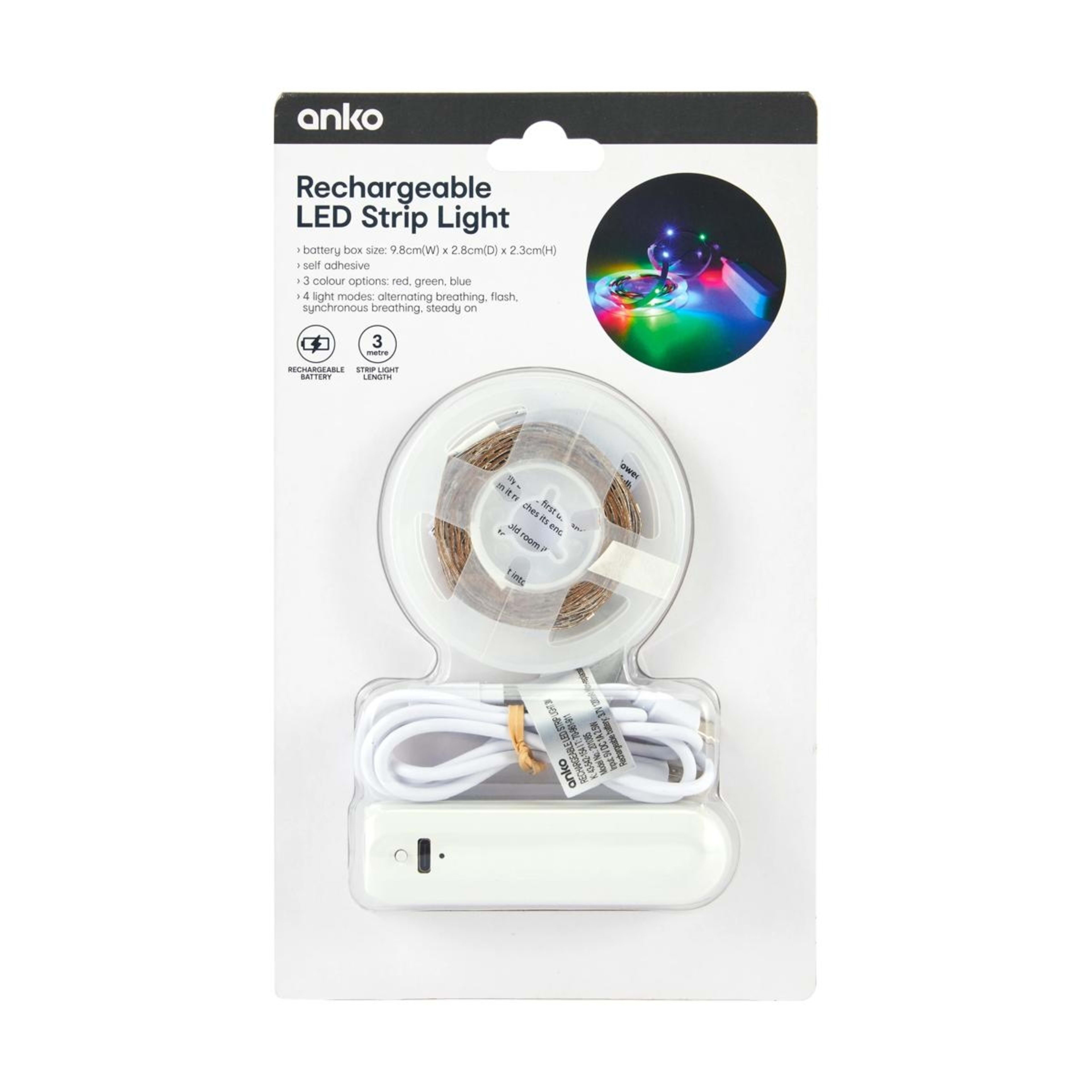 1 3m LED RGB Rechargeable Strip Light
