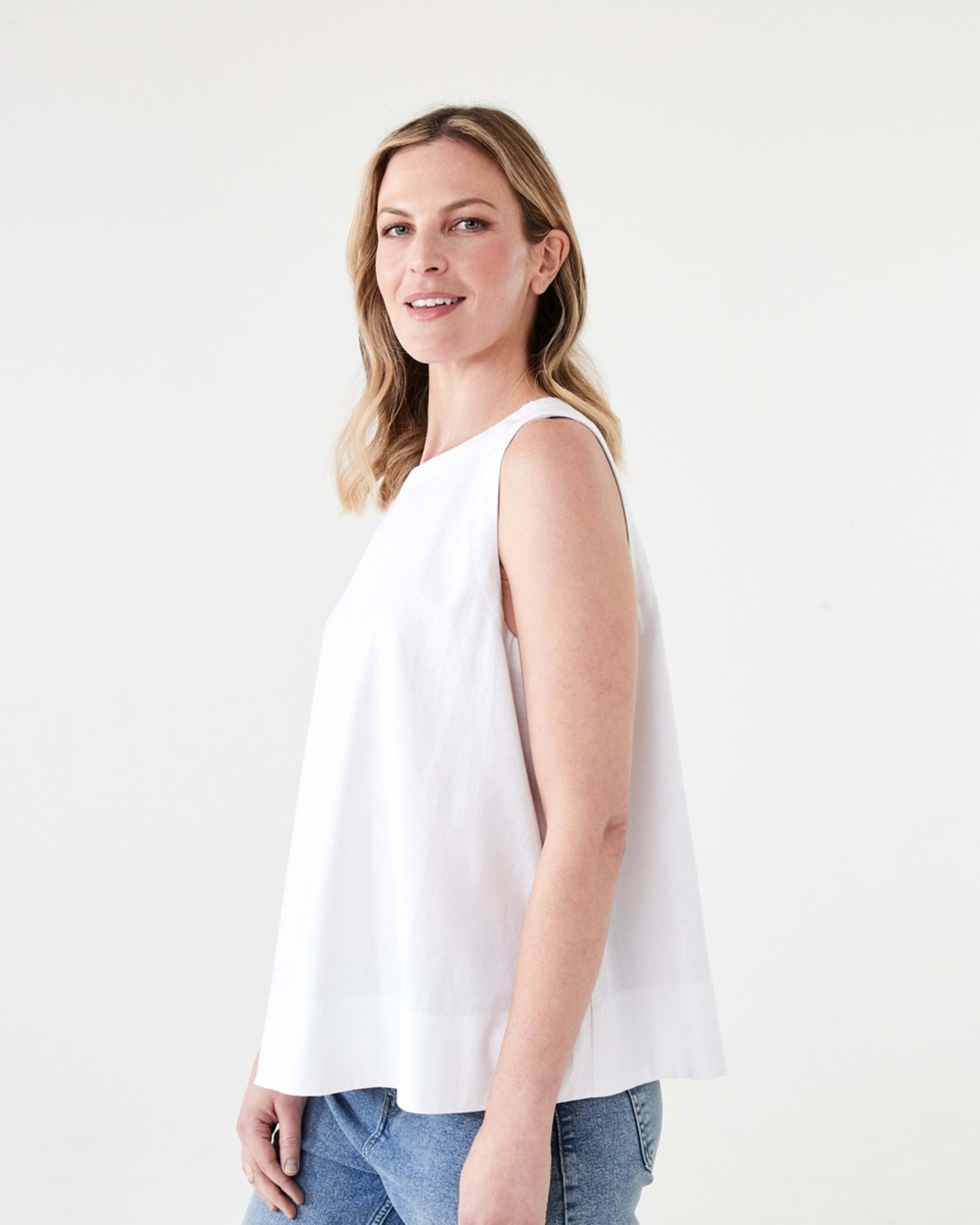 2 Sleeveless Linen Blend Swing Tank WHITE, 2 of 5