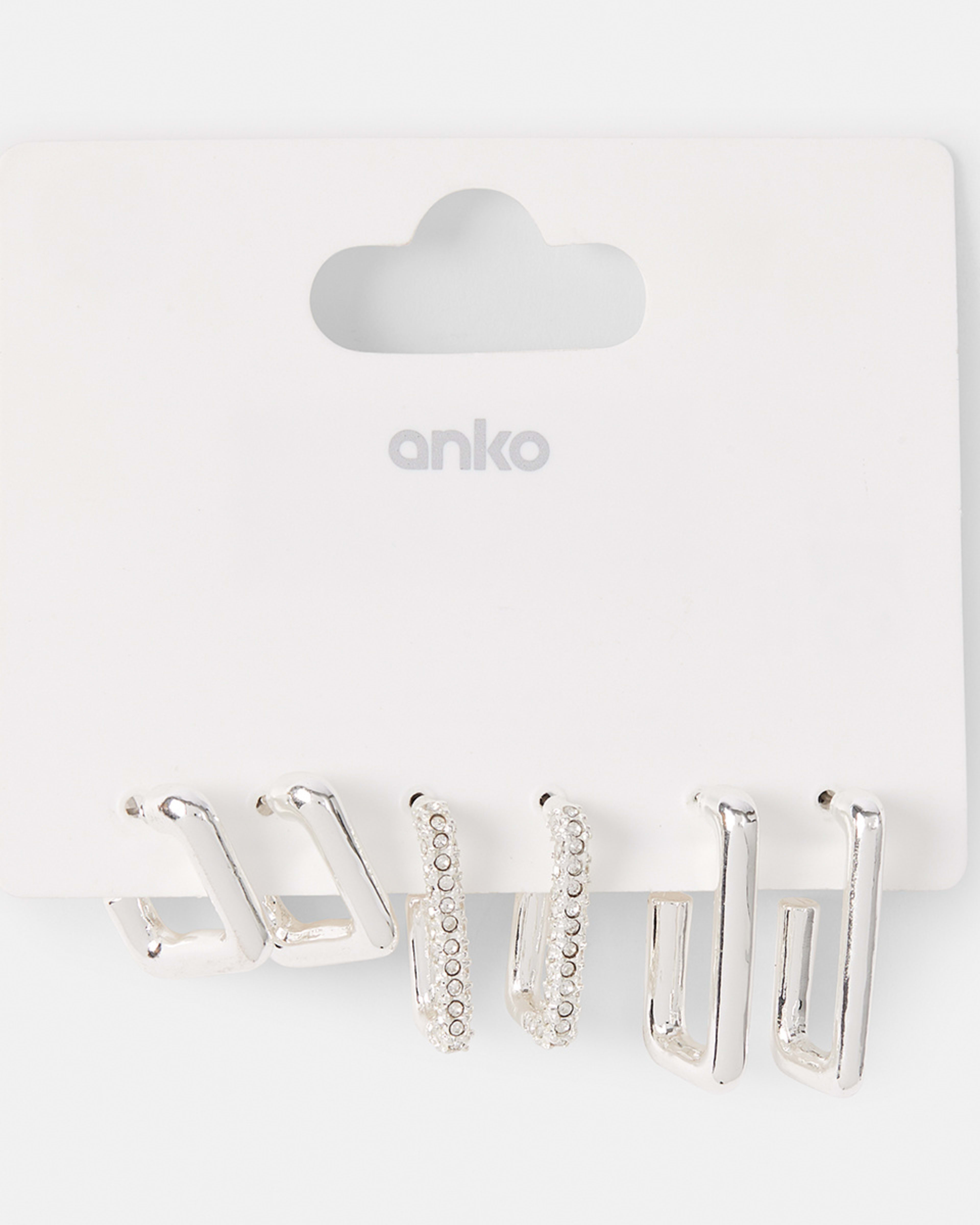 5 3 Pack Square Hoop Earrings - Silver Tone Silver, 5 of 5