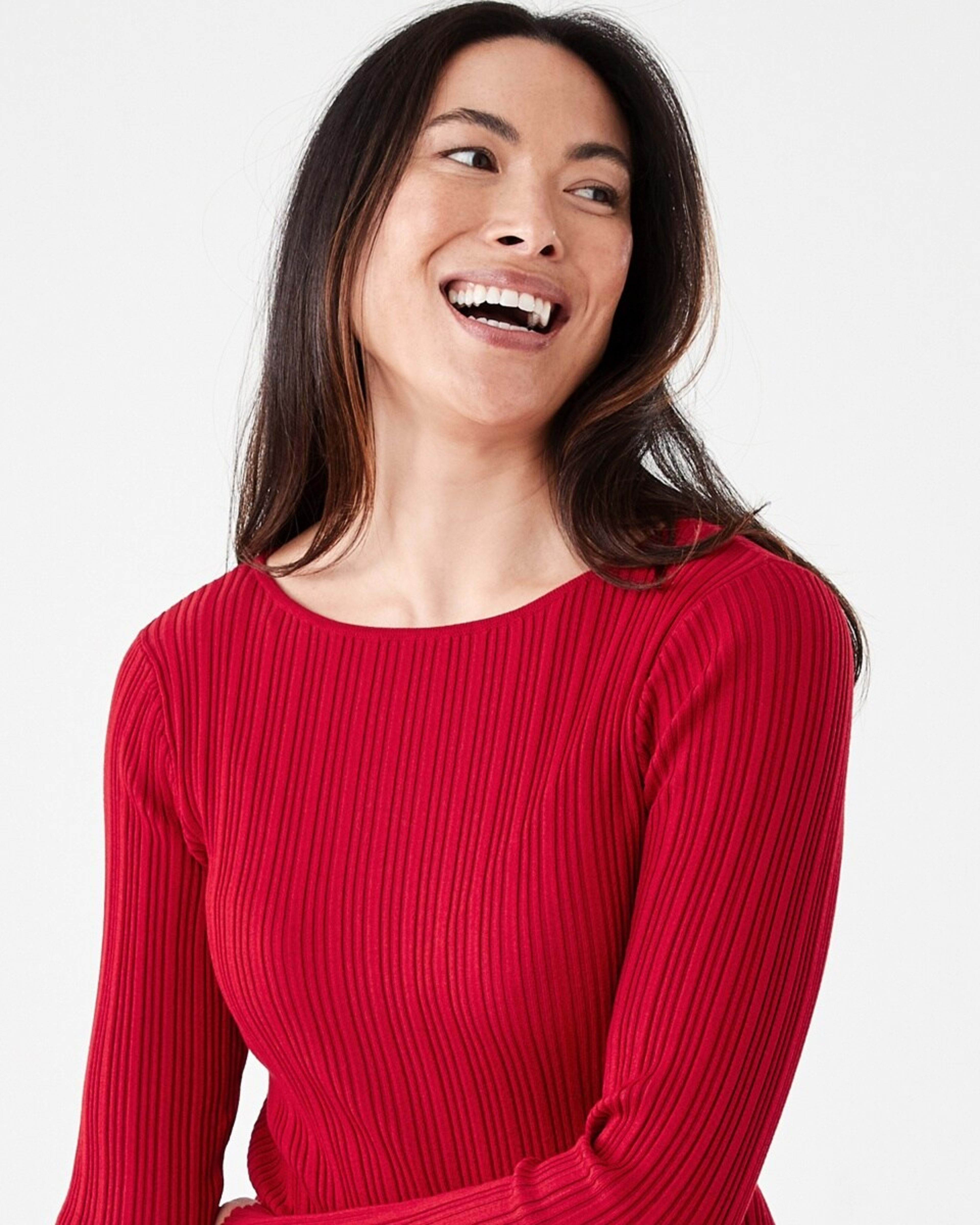 4 Long Sleeve Rib Boat Neck Top Cherry Red, 4 of 6