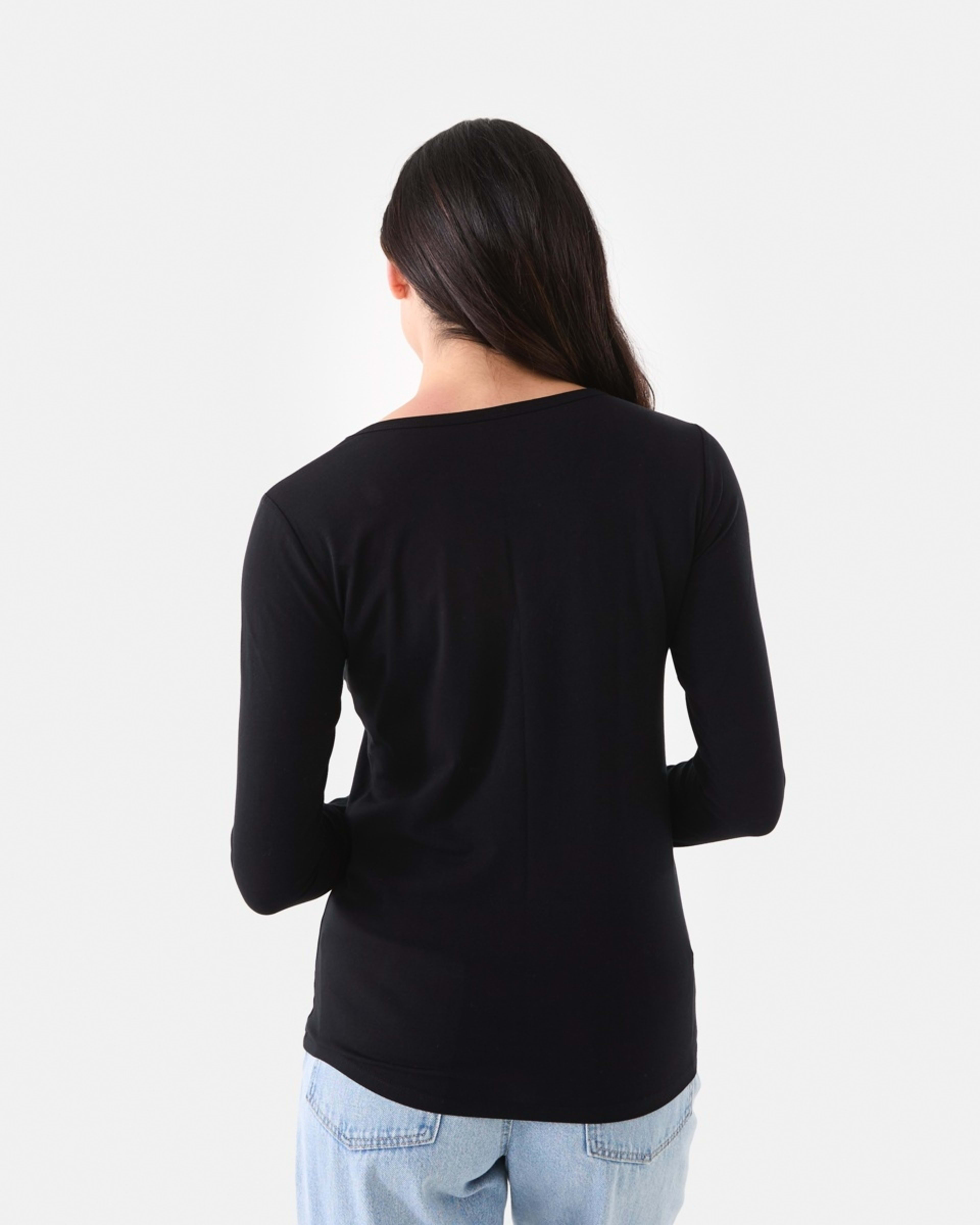 3 Long Sleeve Stretch V-Neck T-shirt Black, 3 of 5