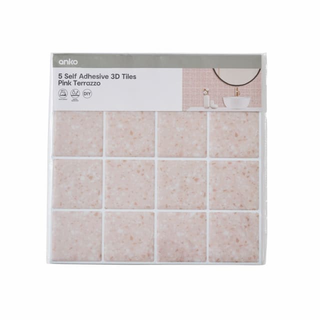 5 Pack Self Adhesive 3D Tiles Pink Terrazzo Kmart