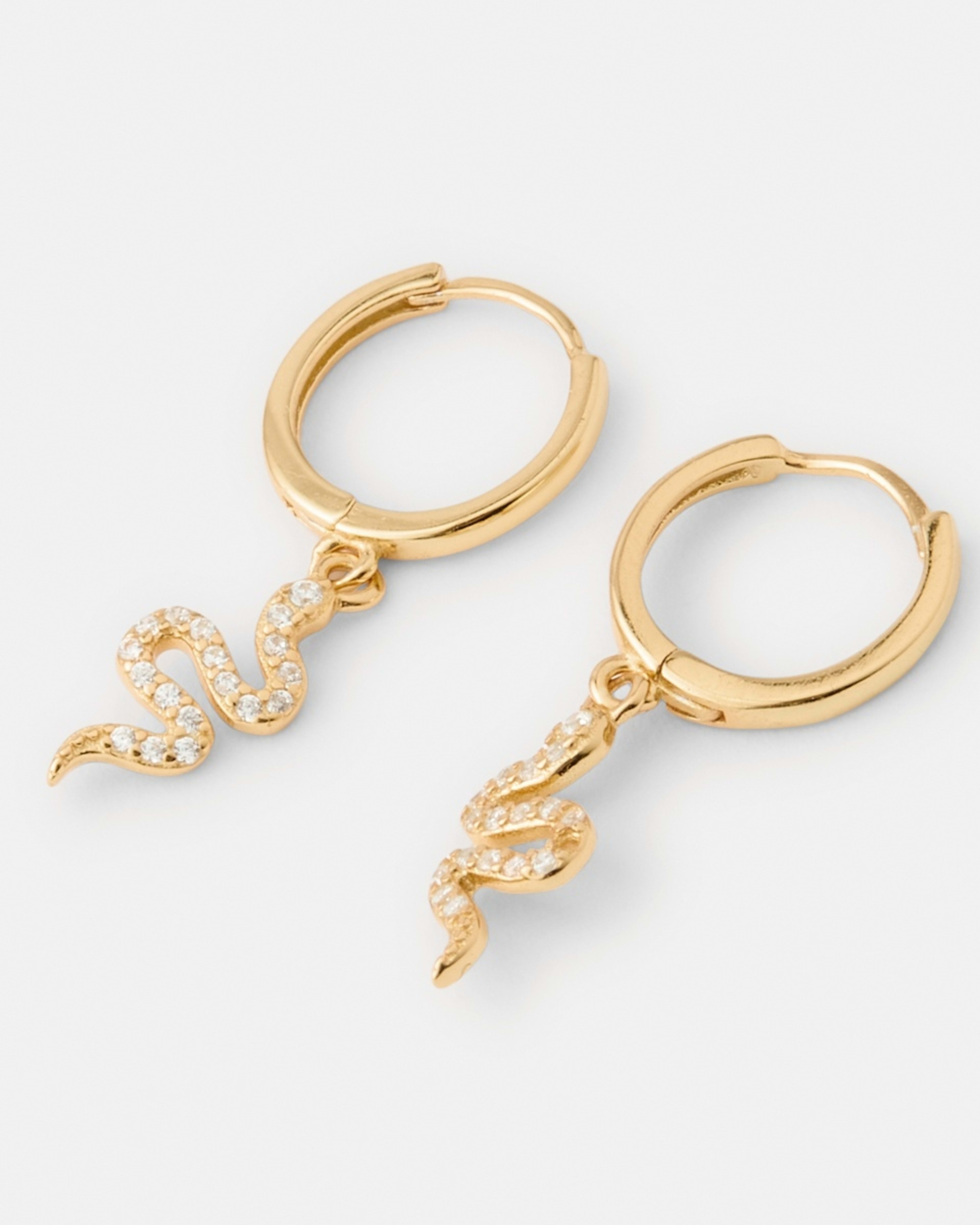 2 Gold Plated Sterling Silver 925 Snake Huggie Hoop Earrings Gold, 2 of 5