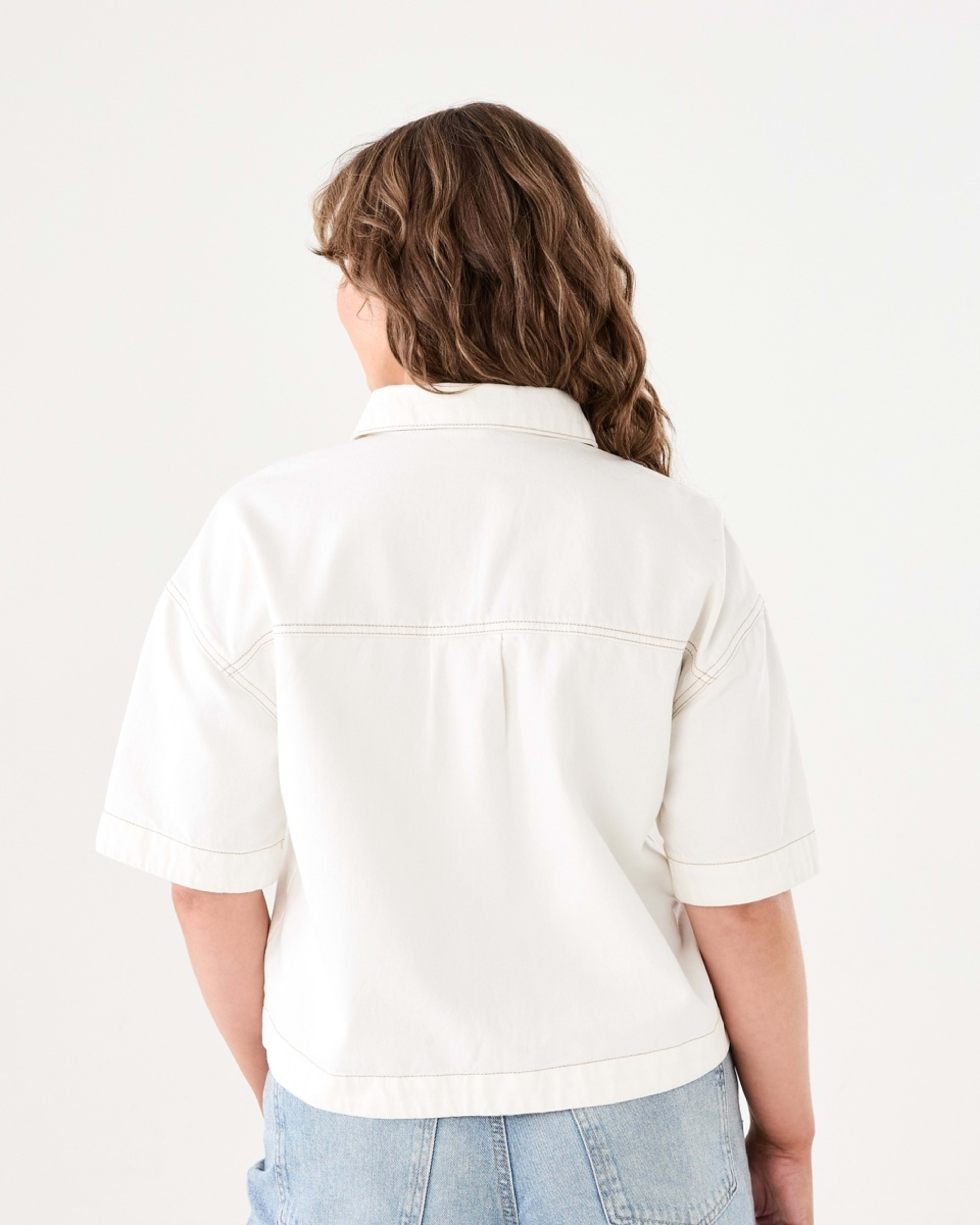 3 Short Sleeve Denim Cropped Shirt ECRU DENIM, 3 of 6
