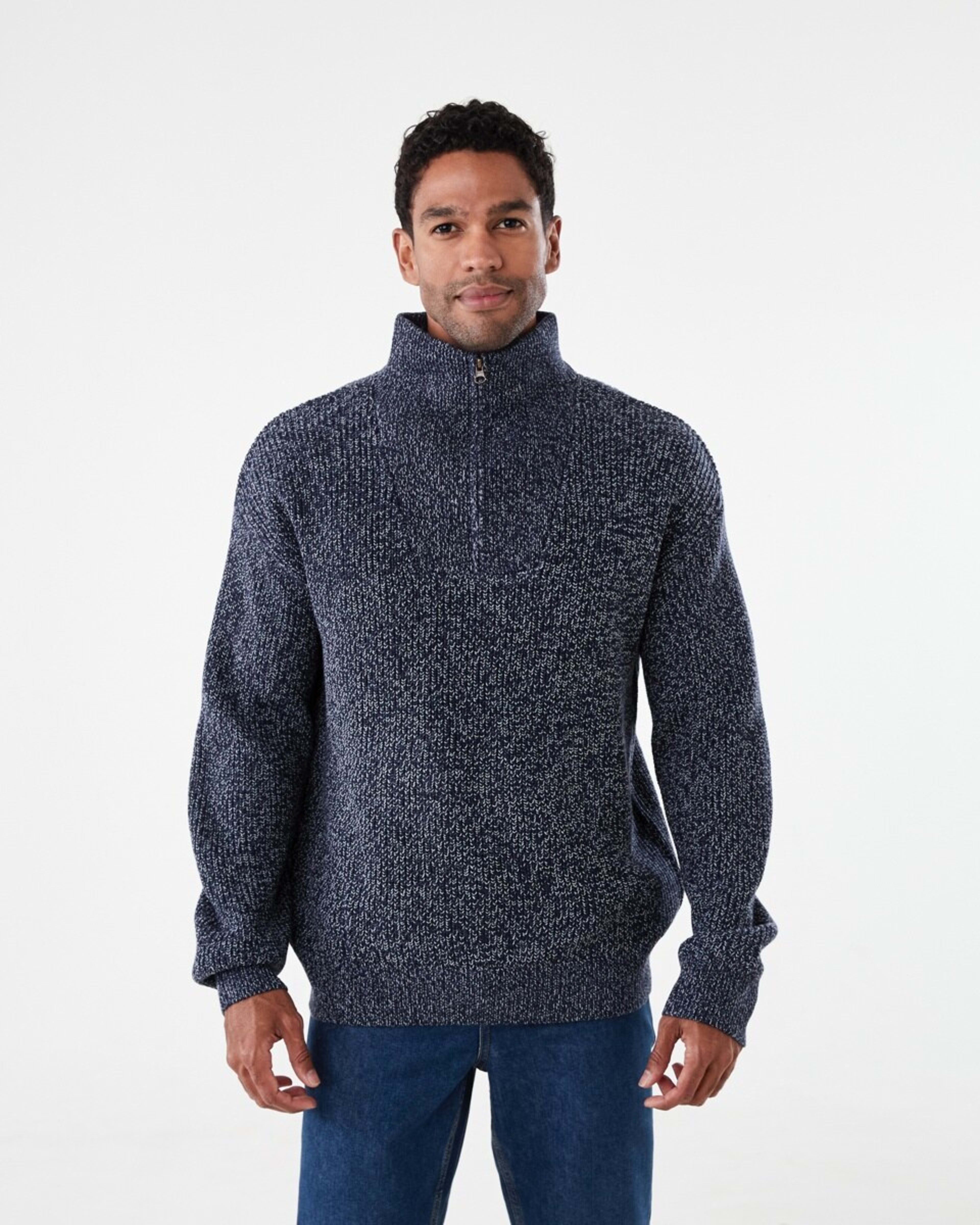 1 1/4 Zip Knit Jumper Nvy Marle, 1 of 5