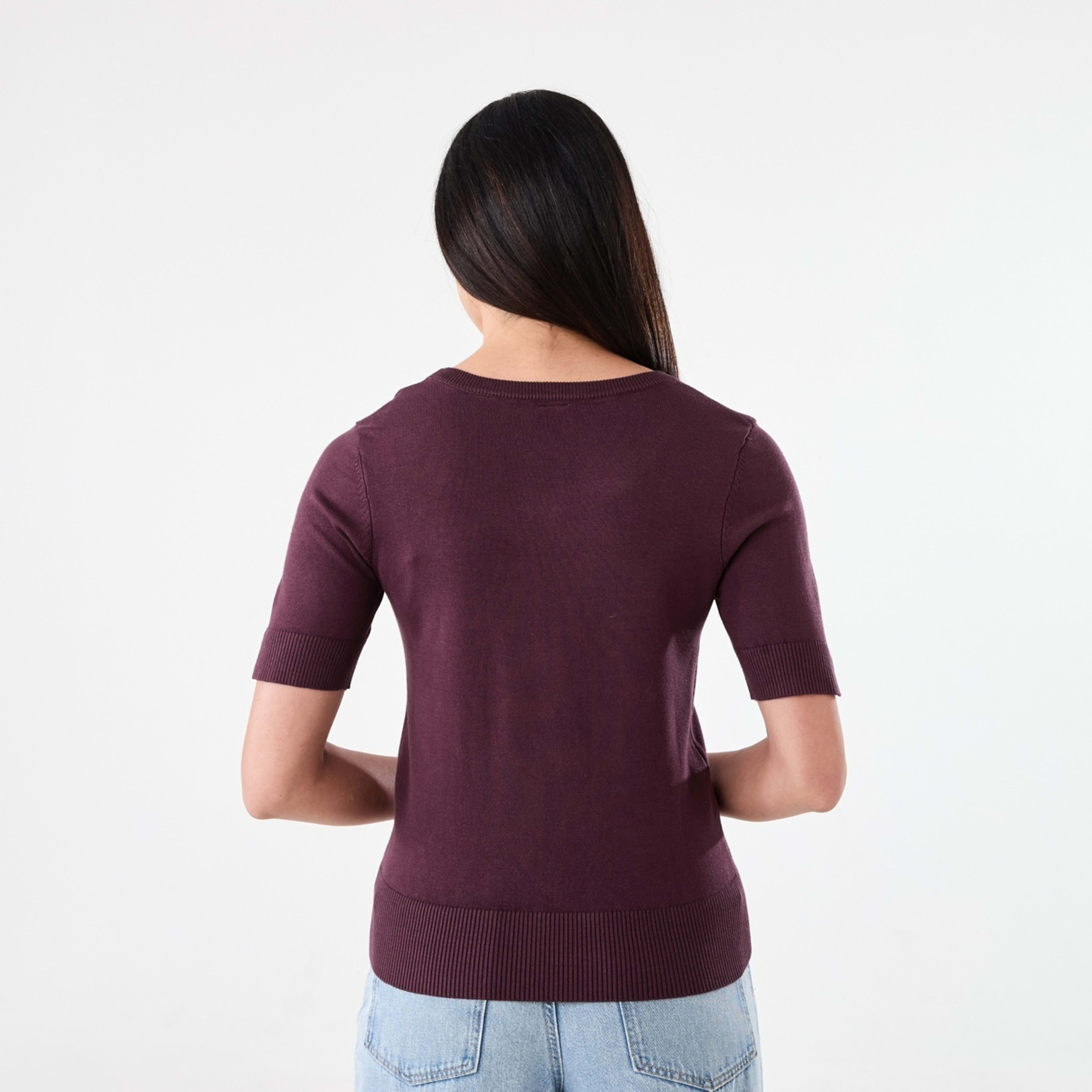 3 Short Elbow Sleeve Crew Neck Top Mulberry, 3 of 6