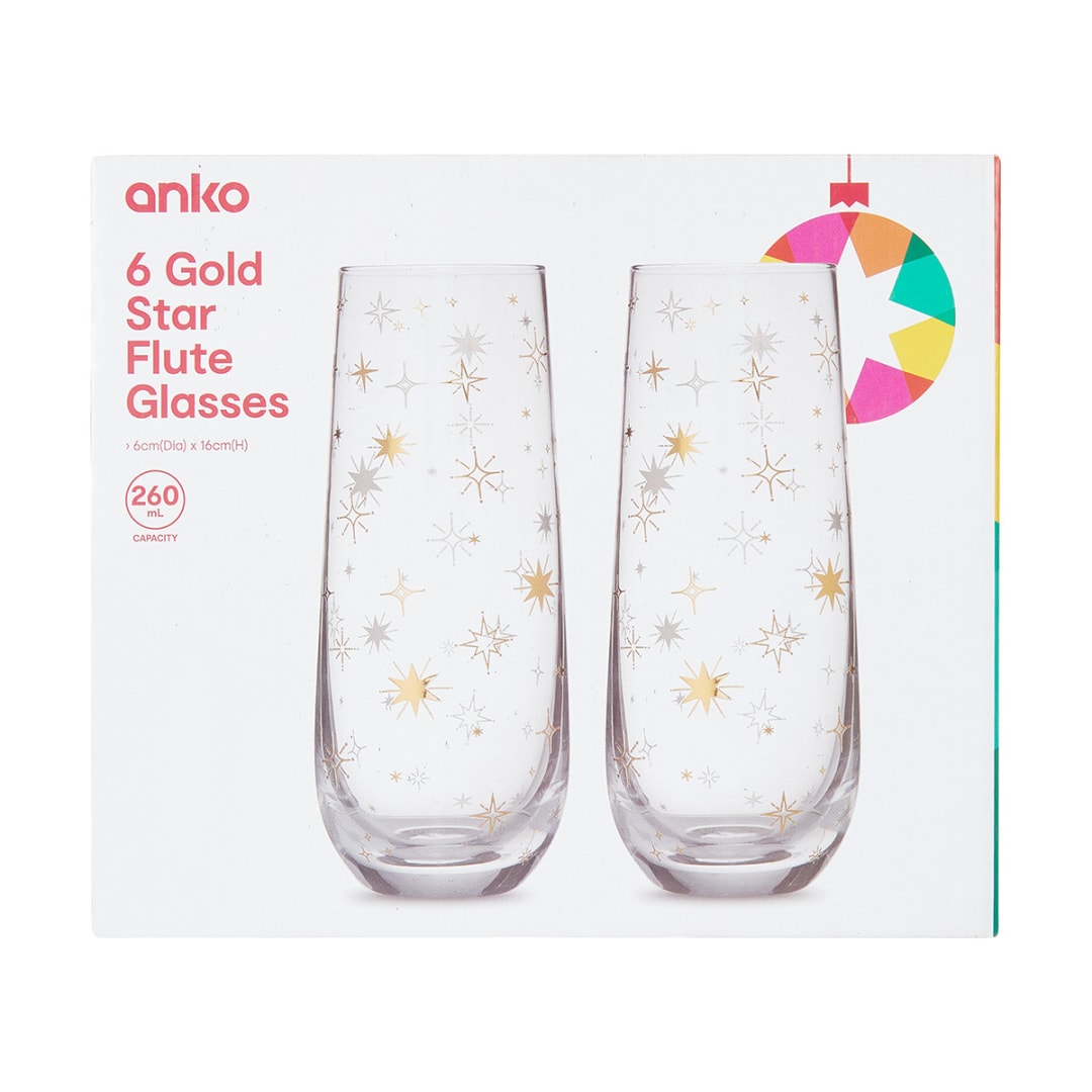 6 Gold Star Flute Glasses Kmart