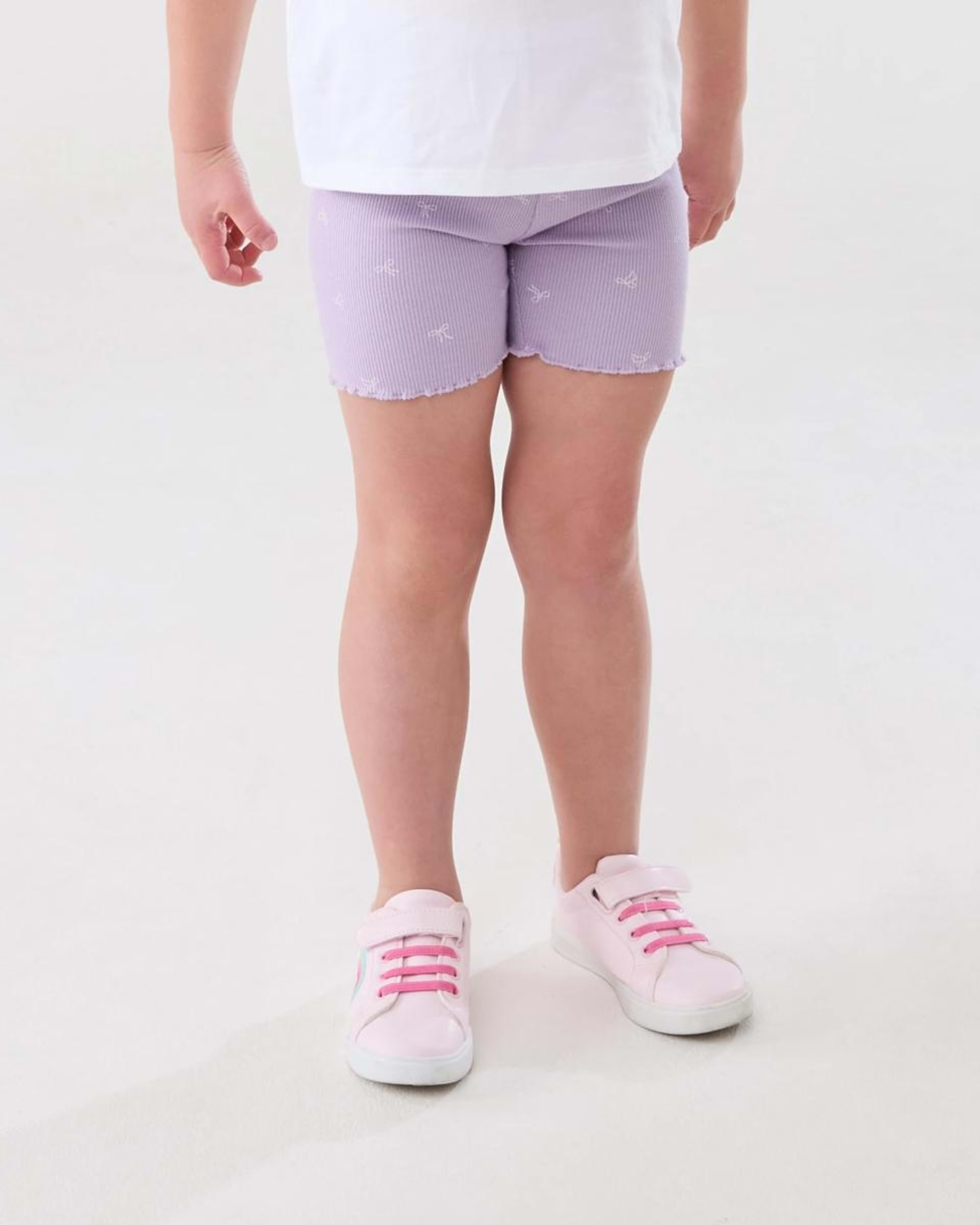 1 Printed Rib Bike Shorts CUTE BOWS PASTEL LILAC, 1 of 5