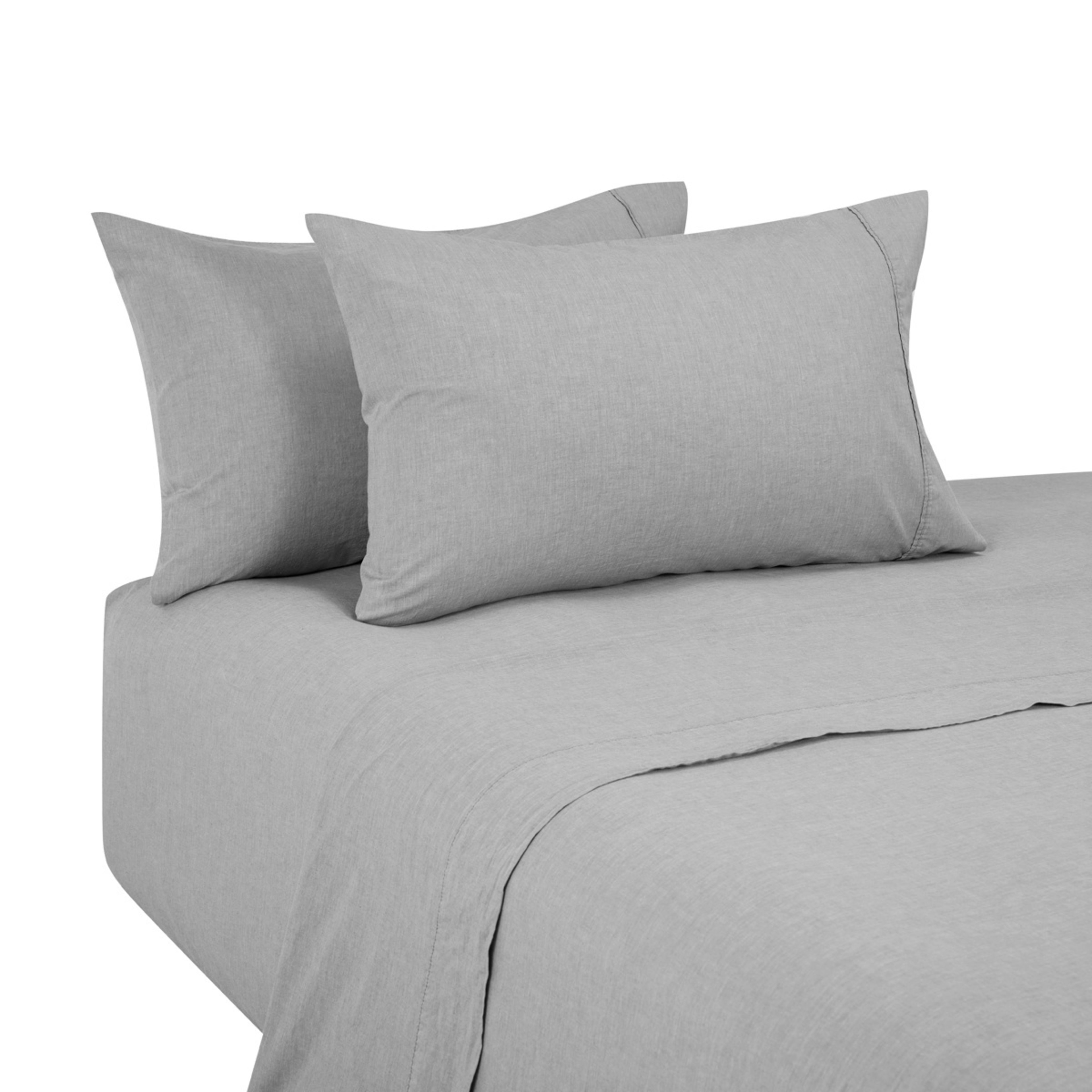 5 Stonewashed Chambray Cotton Sheet Set - Queen Bed, Grey, 5 of 7