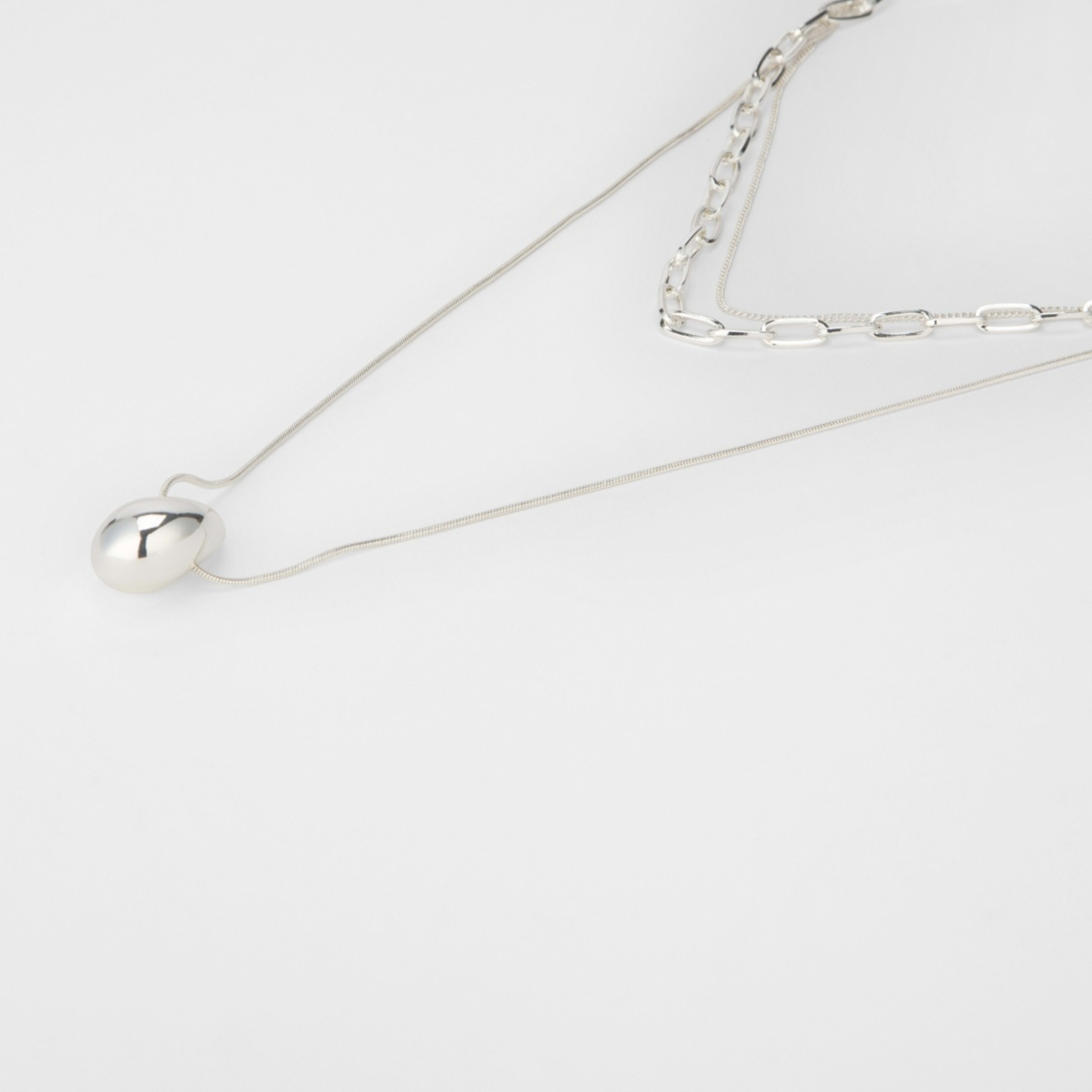 1 Teardrop 3 Layered Necklace - Silver Tone