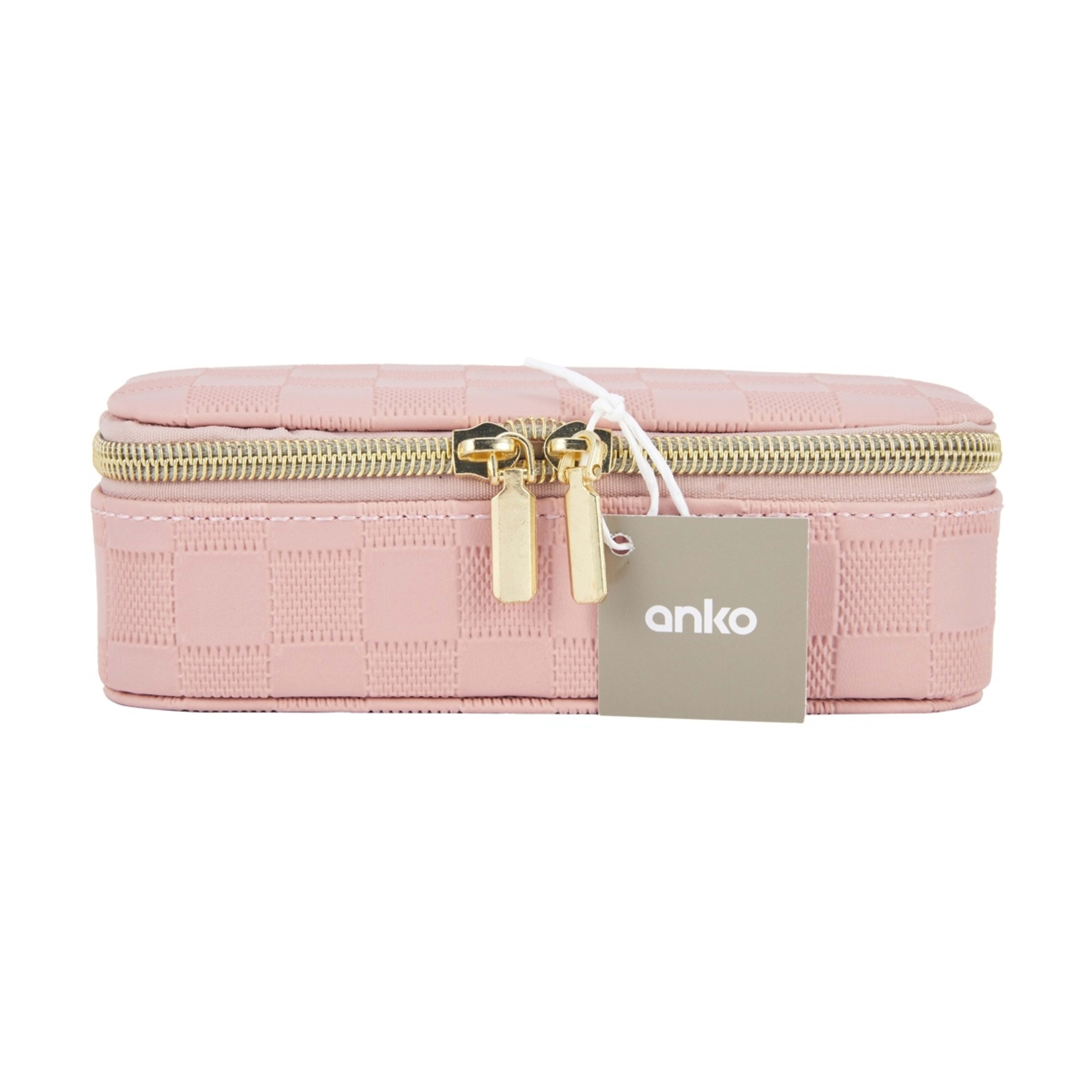 7 Pink Check Small Zip Jewellery Case, 7 of 7