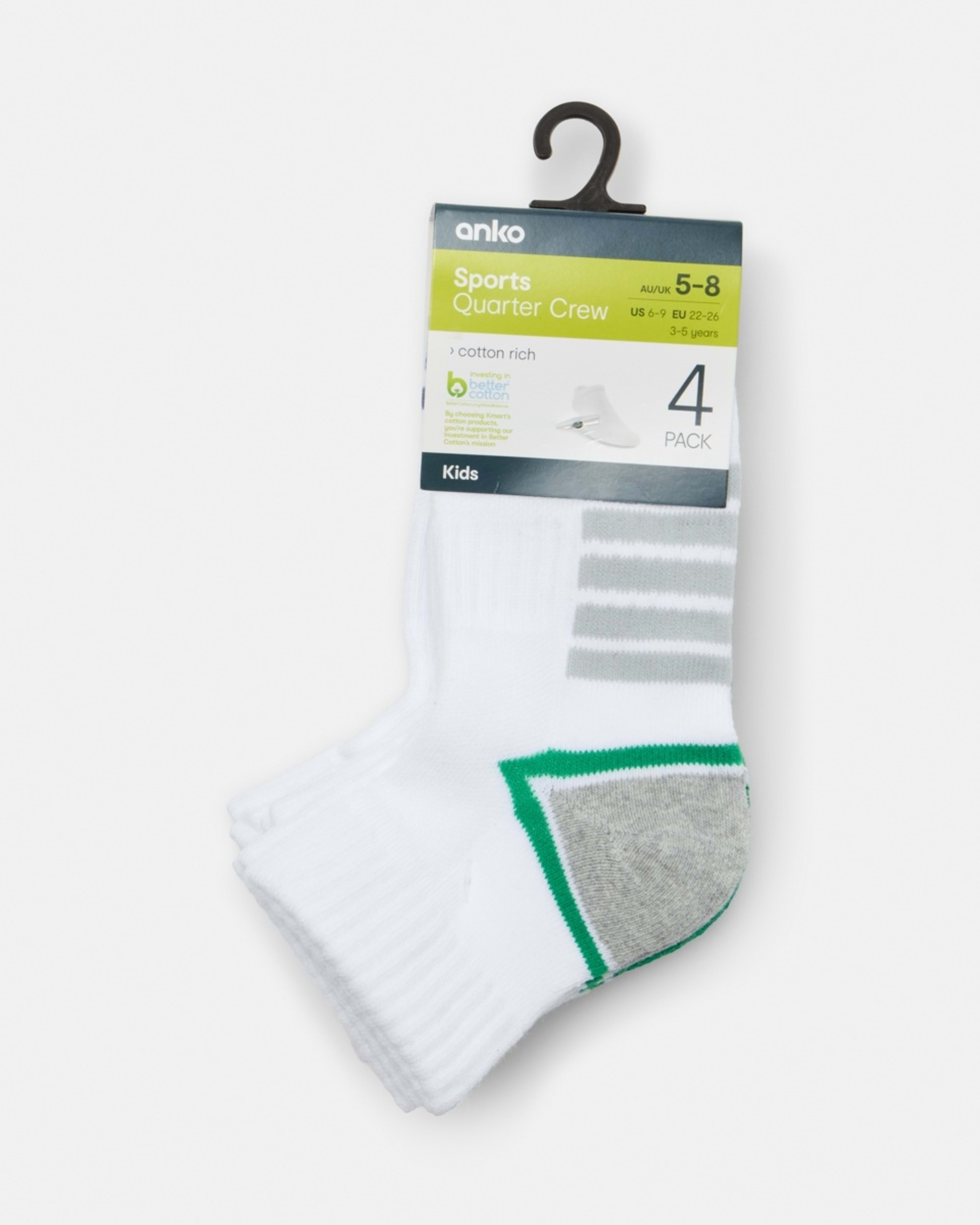 3 4 Pack Active Kids Quarter Crew Socks GREEN MULTI, 3 of 3
