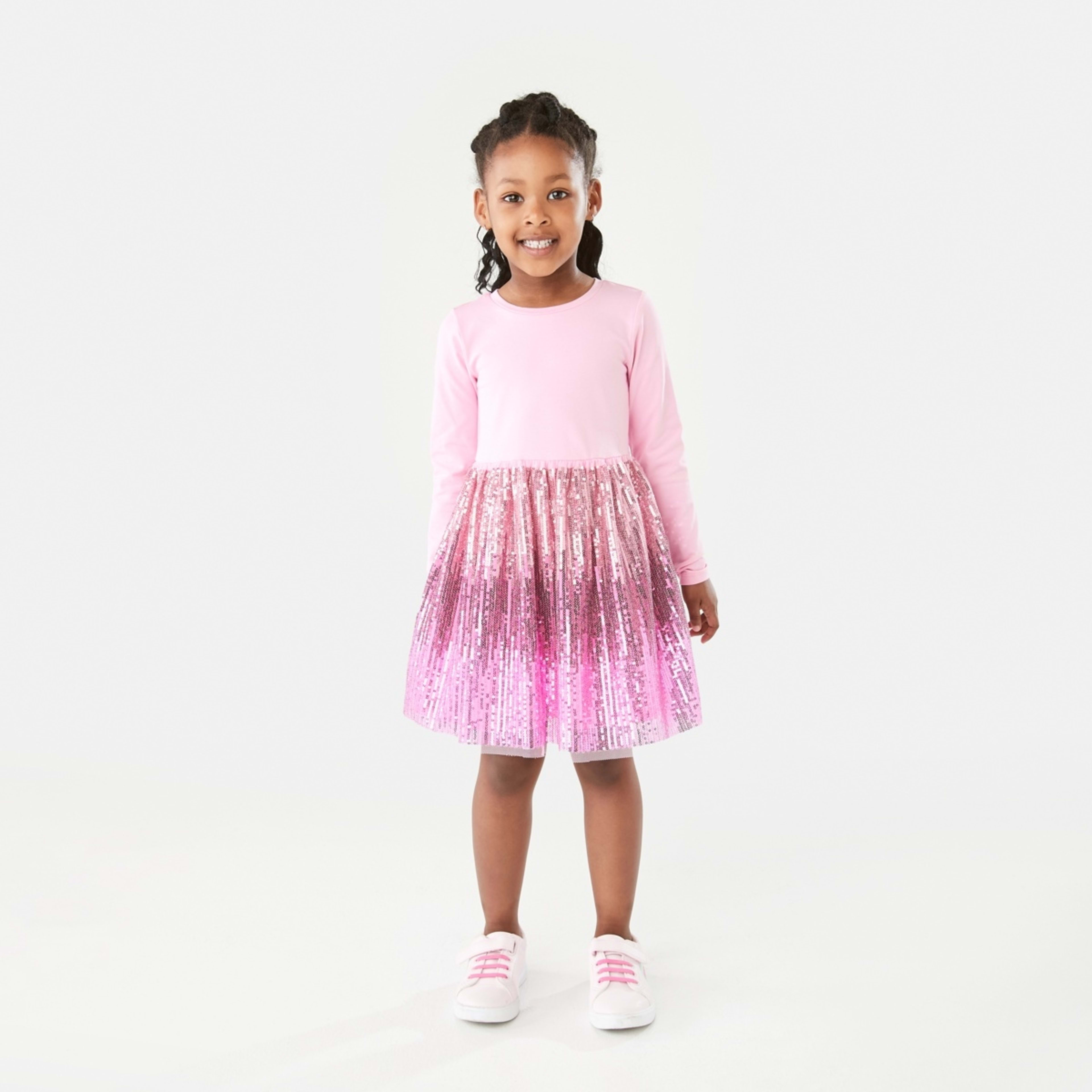 7 Long Sleeve Sequin Tutu Dress Sequin Prismatic Pink, 7 of 10